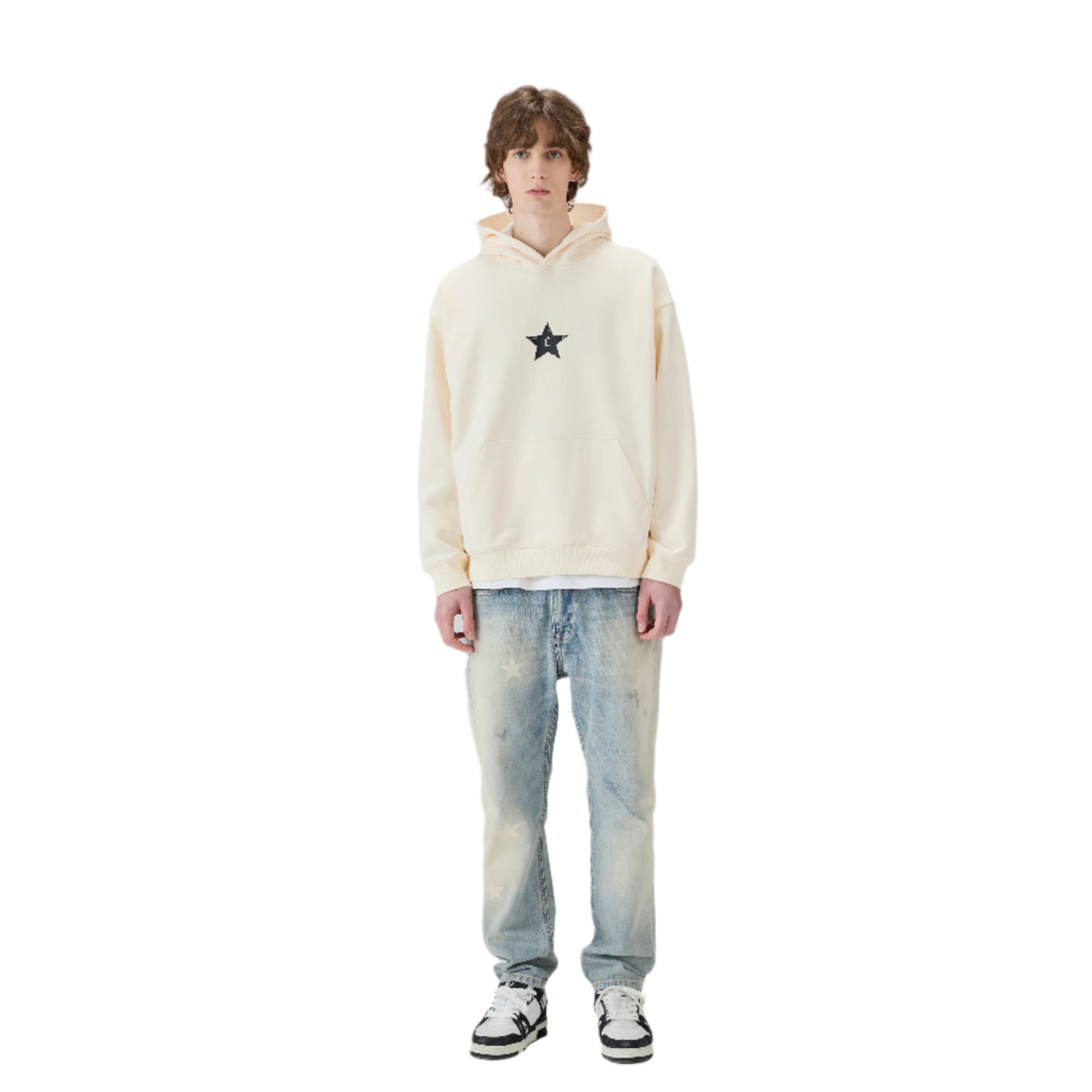 Cream Distressed Stars Hoodie