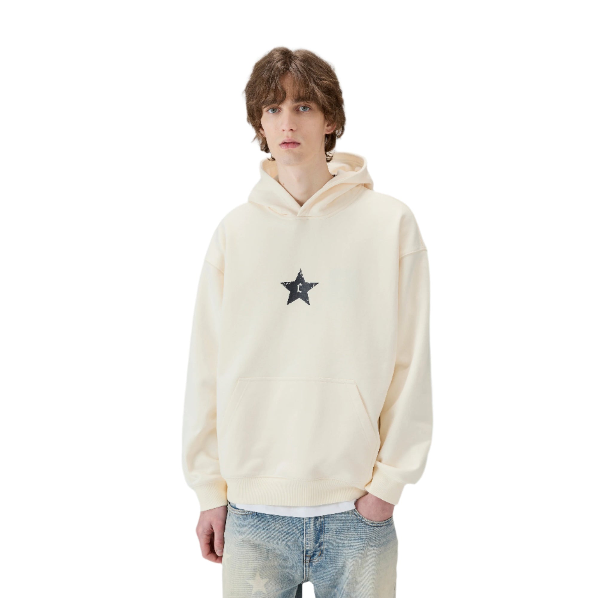 Cream Distressed Stars Hoodie