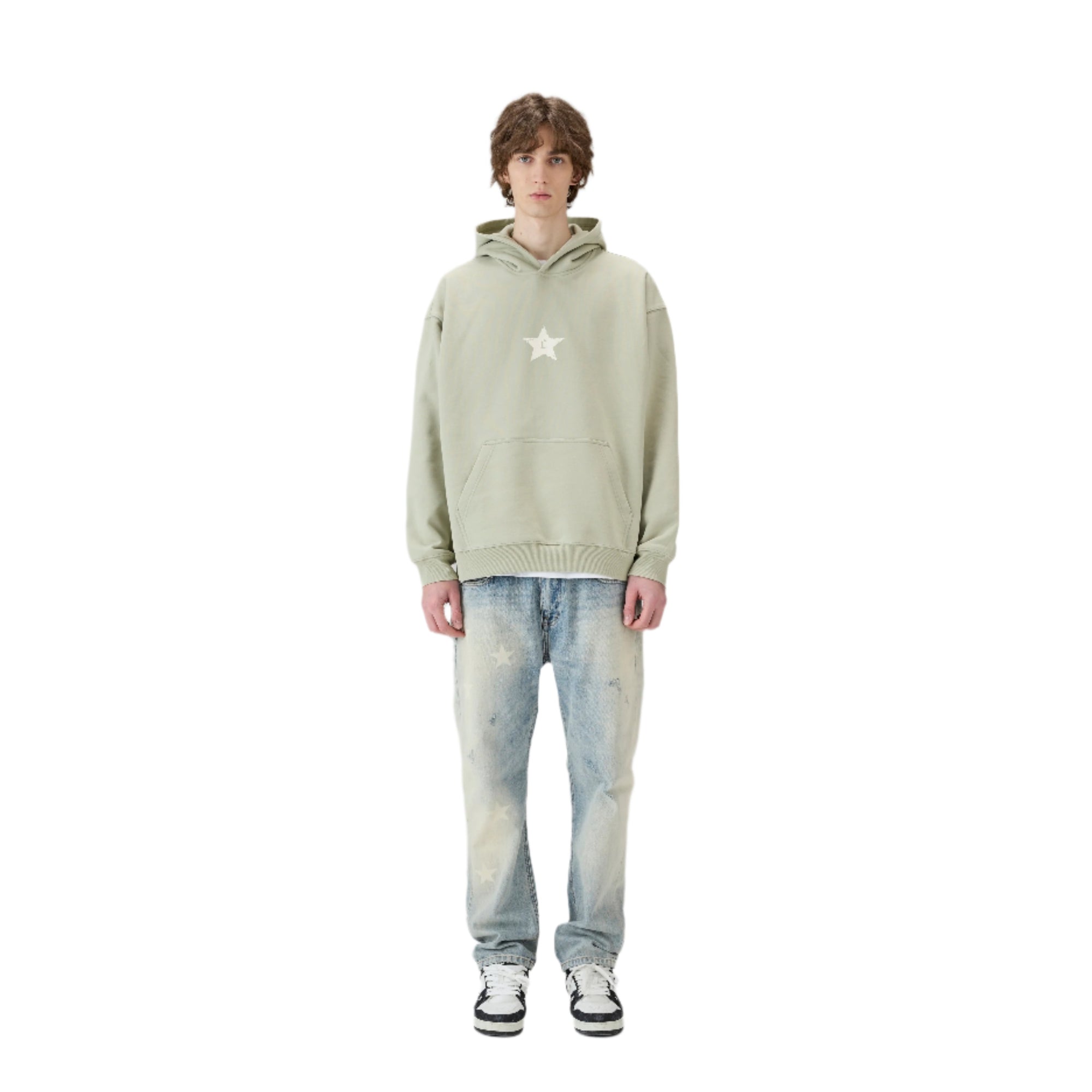 Pistachio Green Distressed Stars Hoodie
