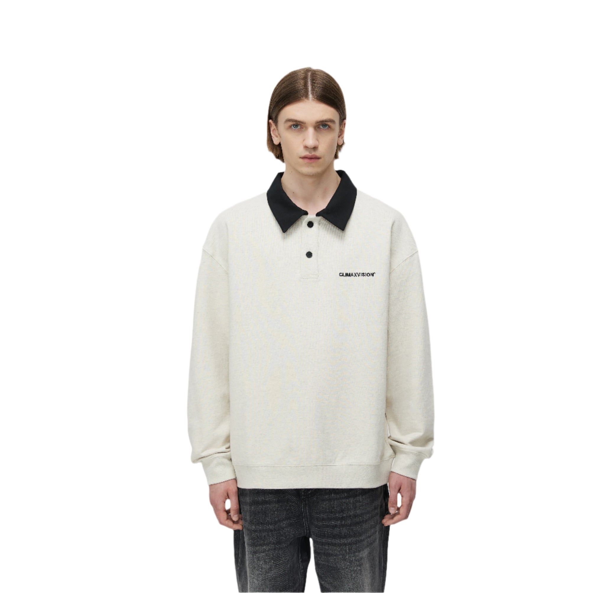 Oatmeal Embroidered Polo Neck Sweatshirt