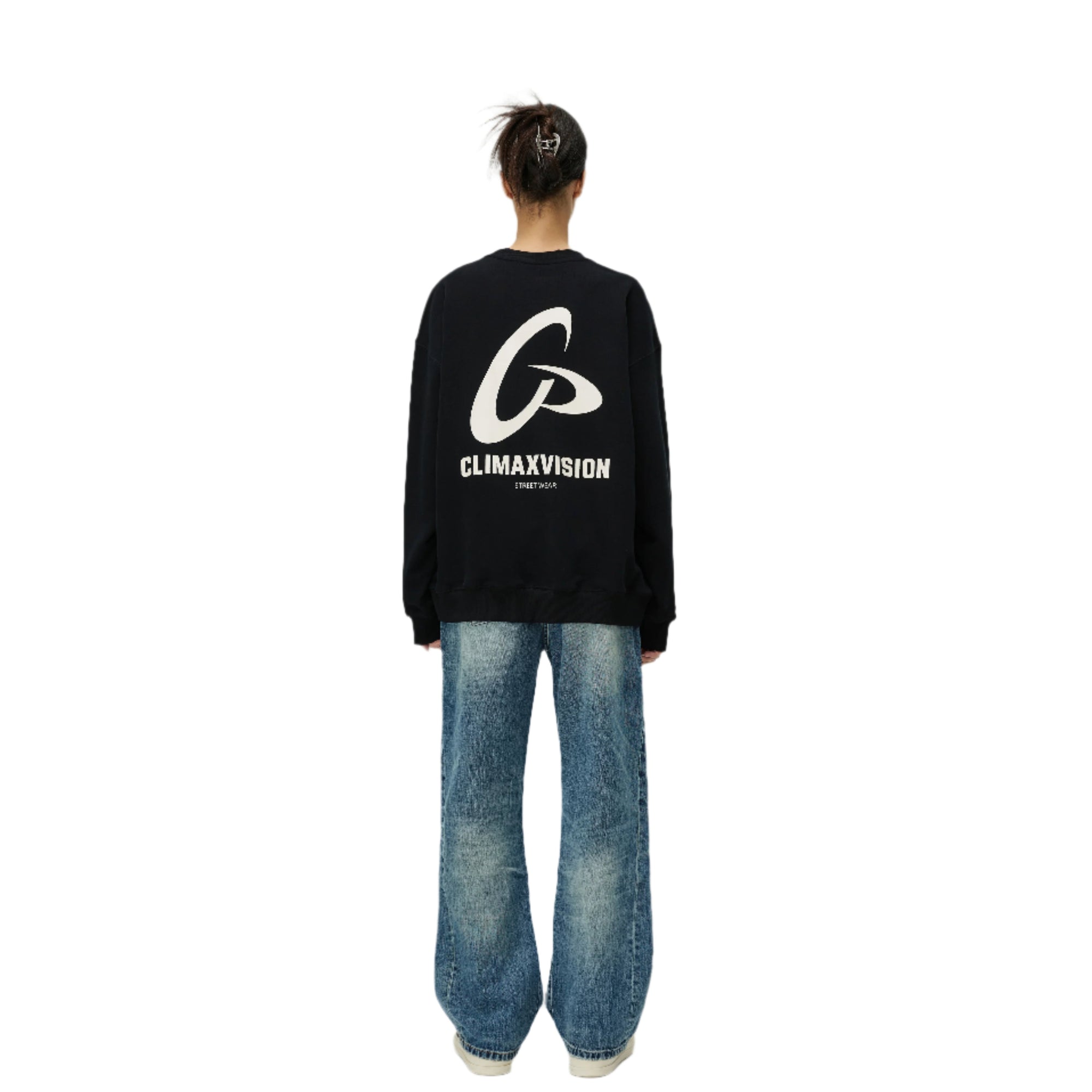 Black Frisbee Print Fleece Sweatshirt