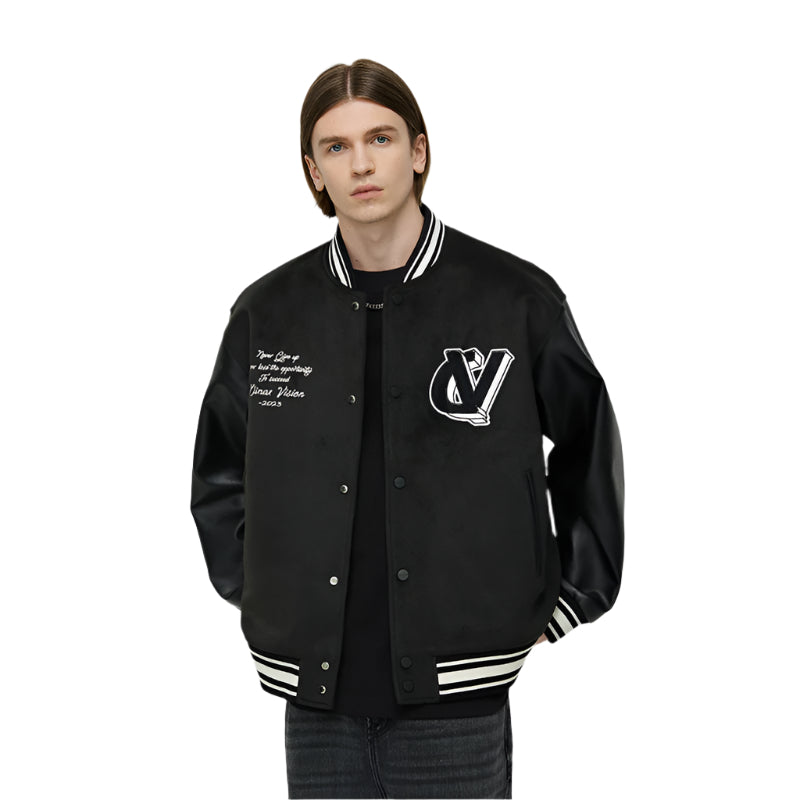 Black Embroidered Baseball Jacket