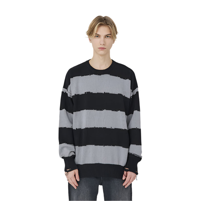 Gray Loose Striped Sweater
