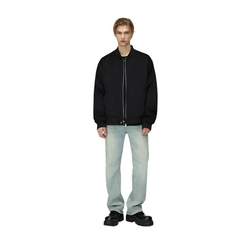 Black Double-Zip Woolen Jacket