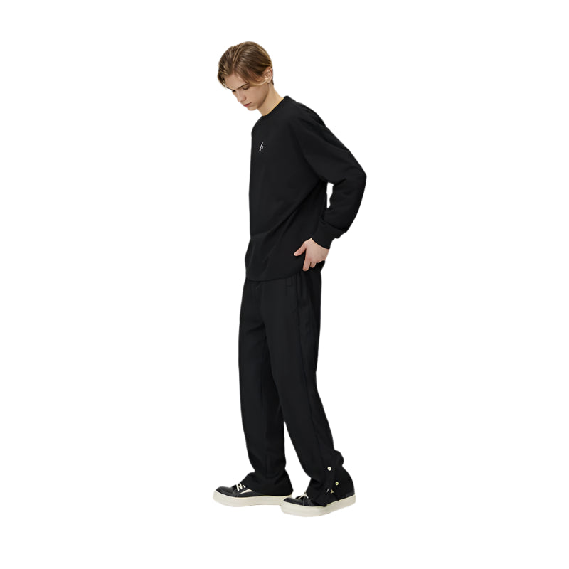 Black Button Slit Drape Casual Suit Pants