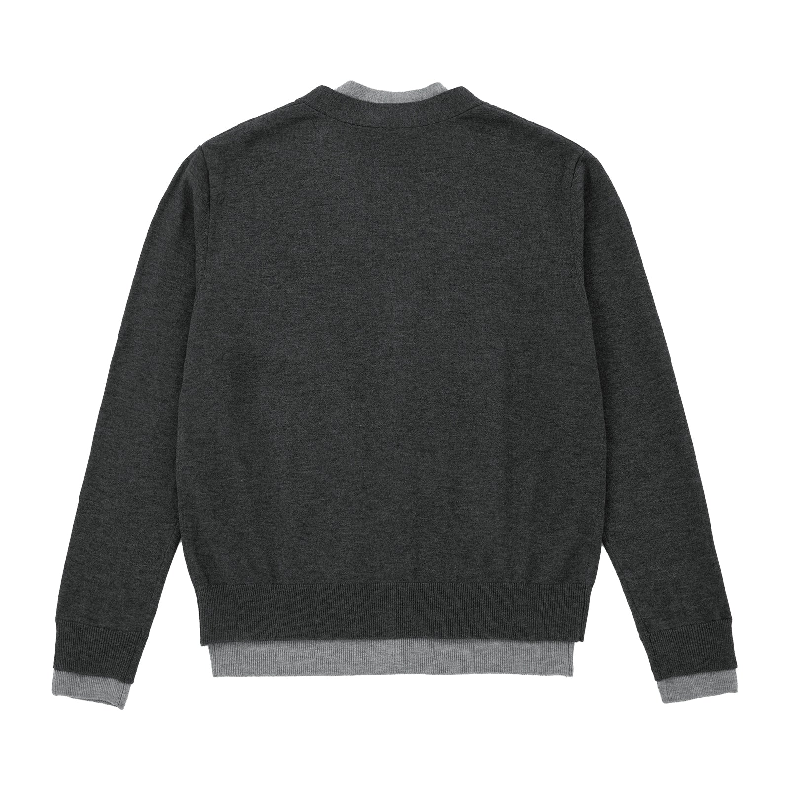 Wool Blend Fake Two-Piece Contrast Color V-Neck Cardigan Sweater In Gray