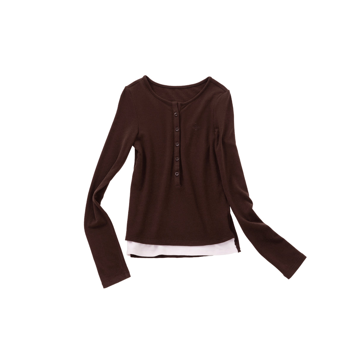 Brown Cross Henley Faux Two-Piece Long-Sleeve T-Shirt