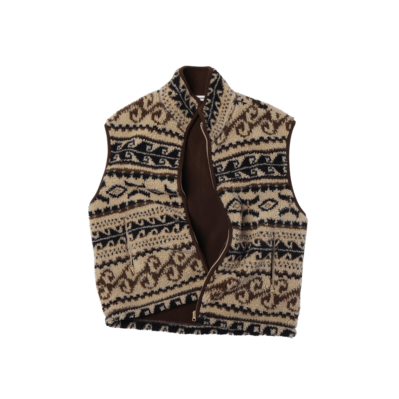 Khaki Fair Isle Vintage Pattern Double-Sided Fleece Vest