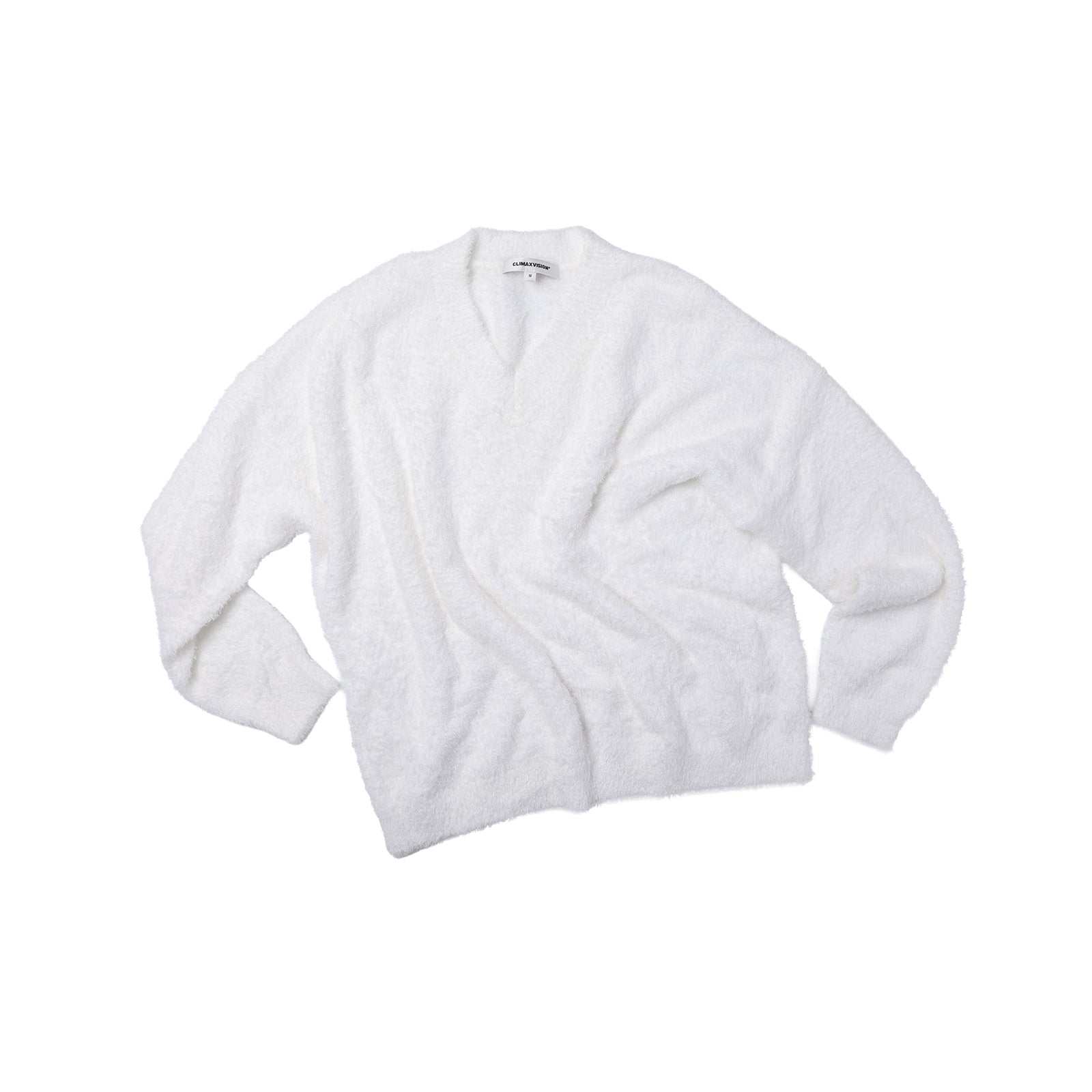 White Lazy Style Cloud Fluffy Plush V-Neck Knit Sweater