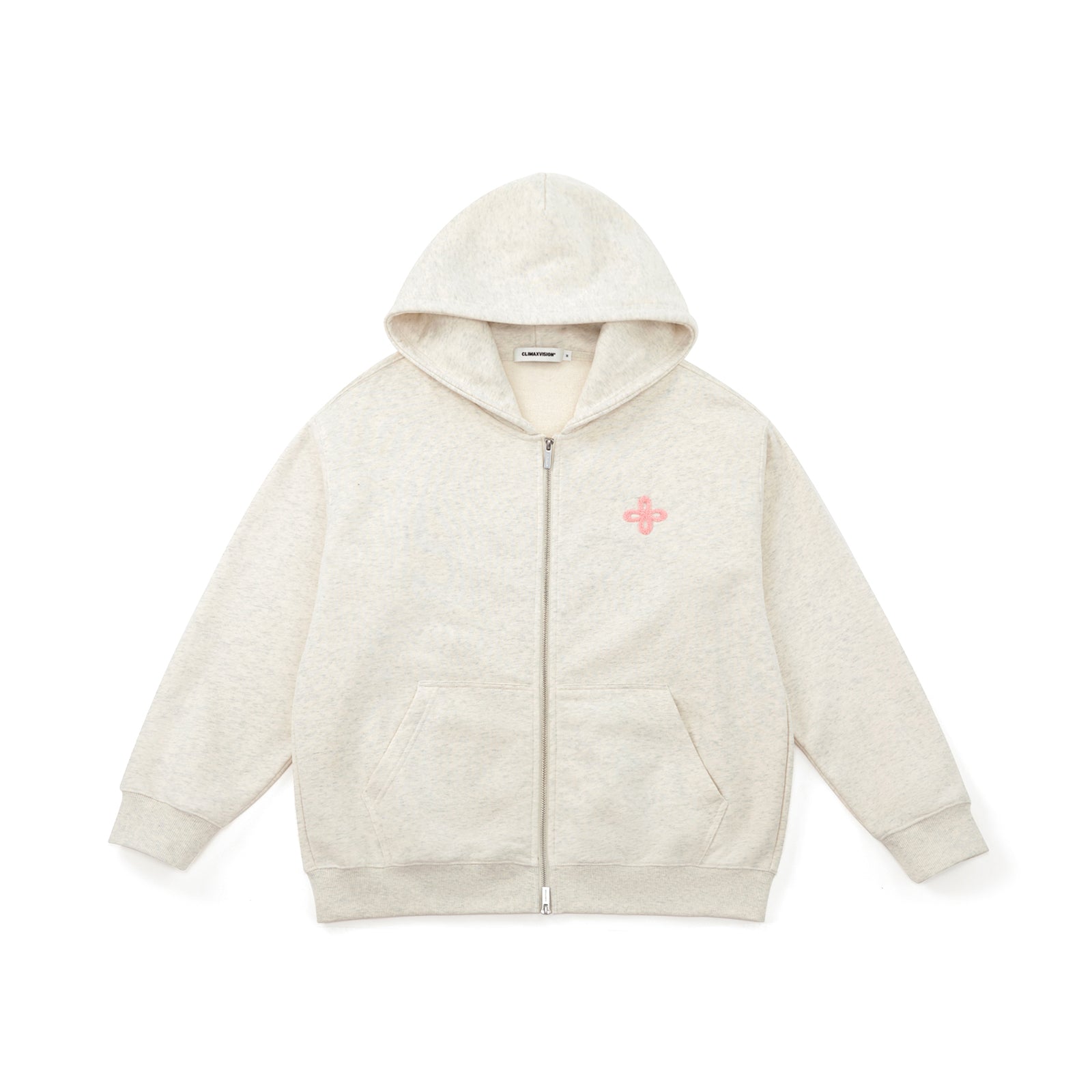 Beige Cross-Patterned Fur Zip-Up Hooded Sweatshirt