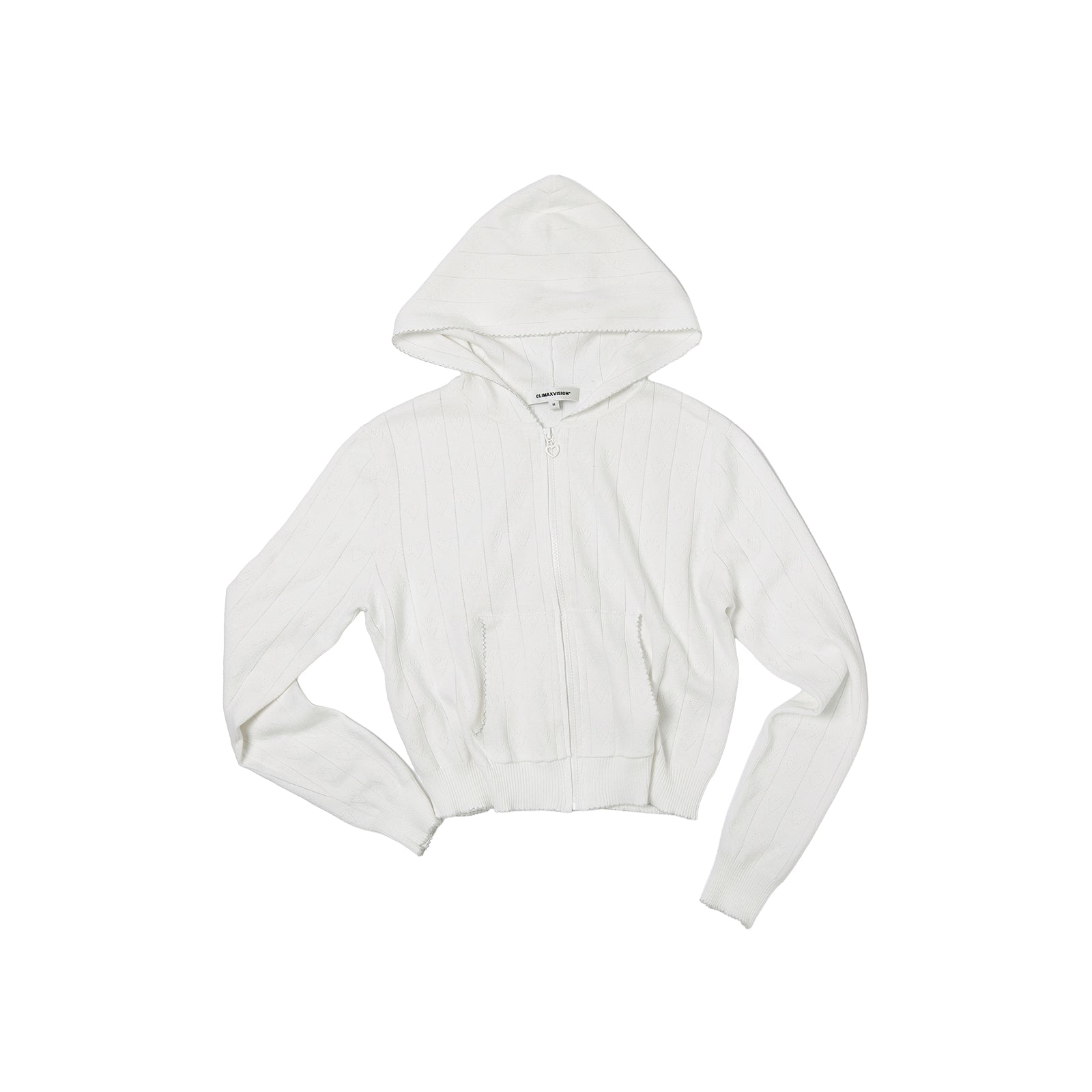 White Heart-Shaped Hooded Knit Cardigan