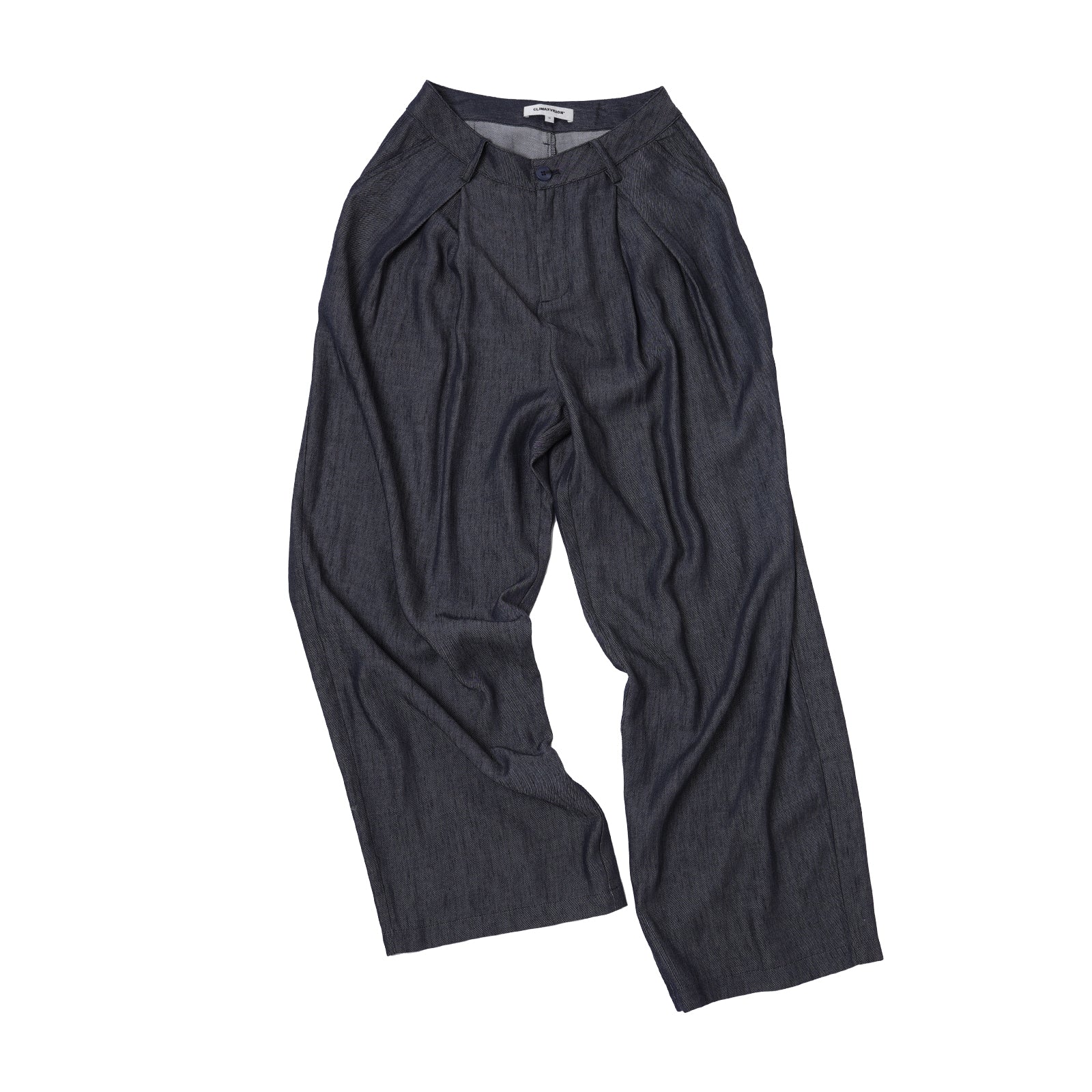 Denim Blue Lyocell Pleated Wide-Leg Pants