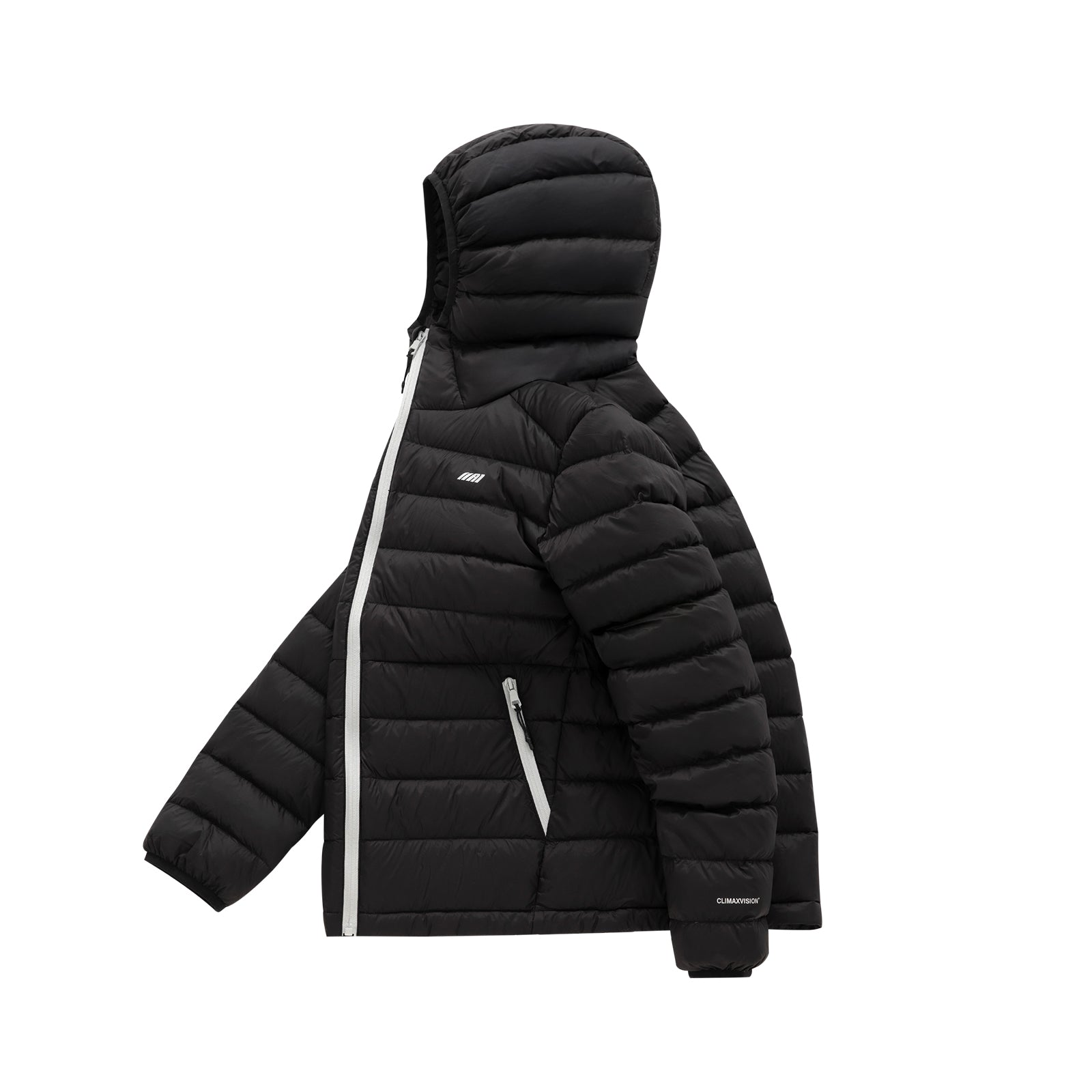 Black Lightweight Color-Blocked Zippered Hooded Down Jacket