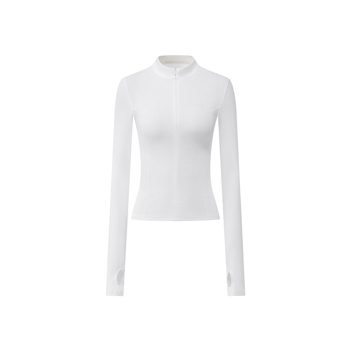 White Stand Collar Slim Fit Base Layer Long Sleeve 