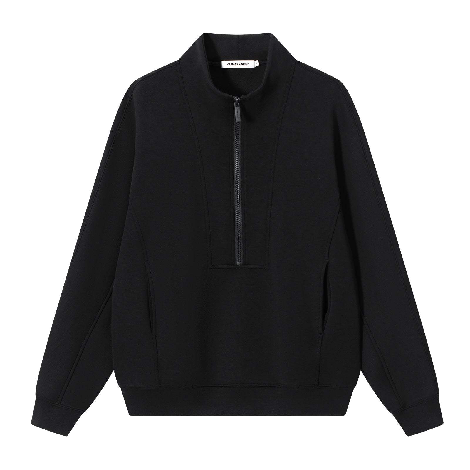 Black Air Layer High Neck Zipper Casual Fleece Sweatshirt