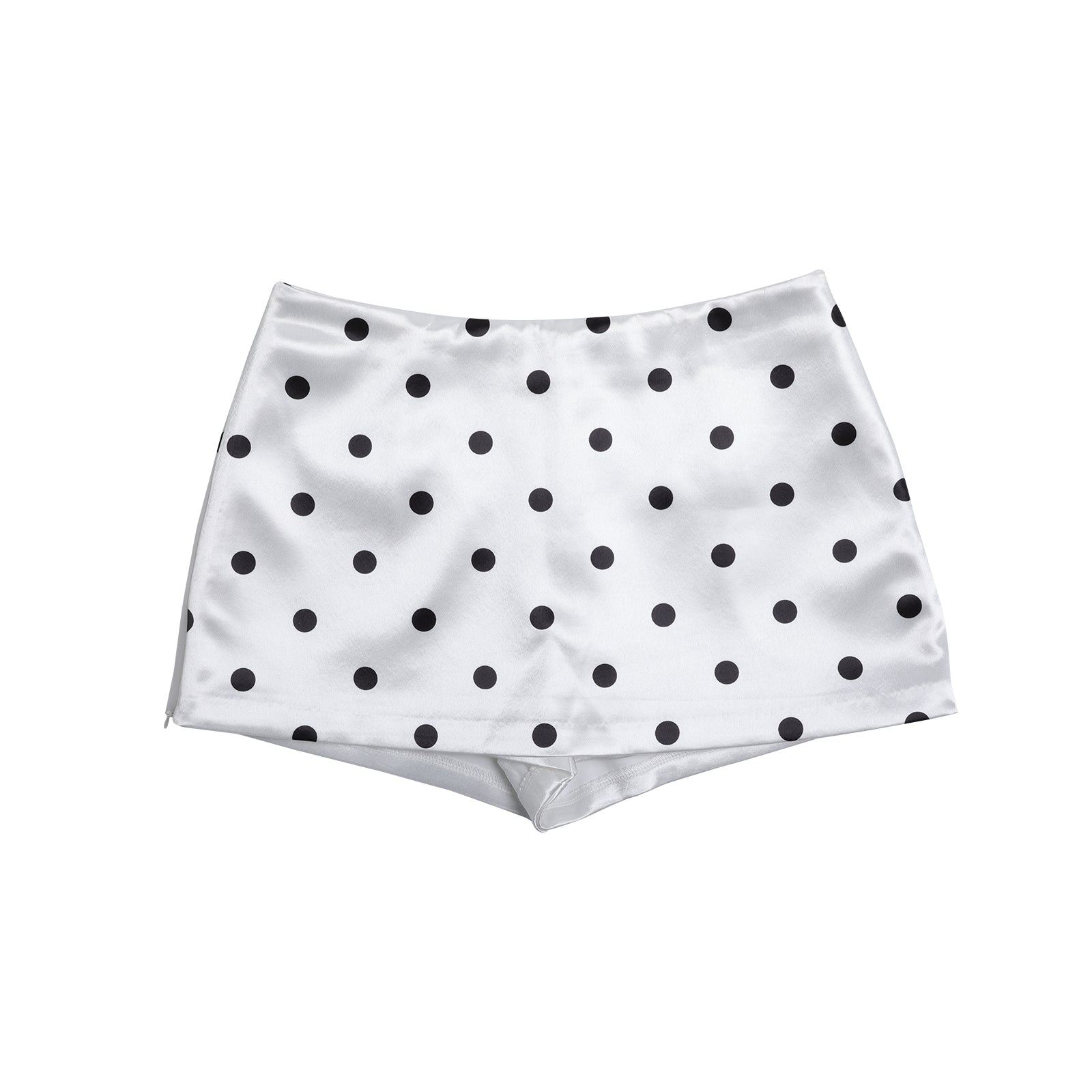 White Satin Polka Dot Mini Skirt Pants