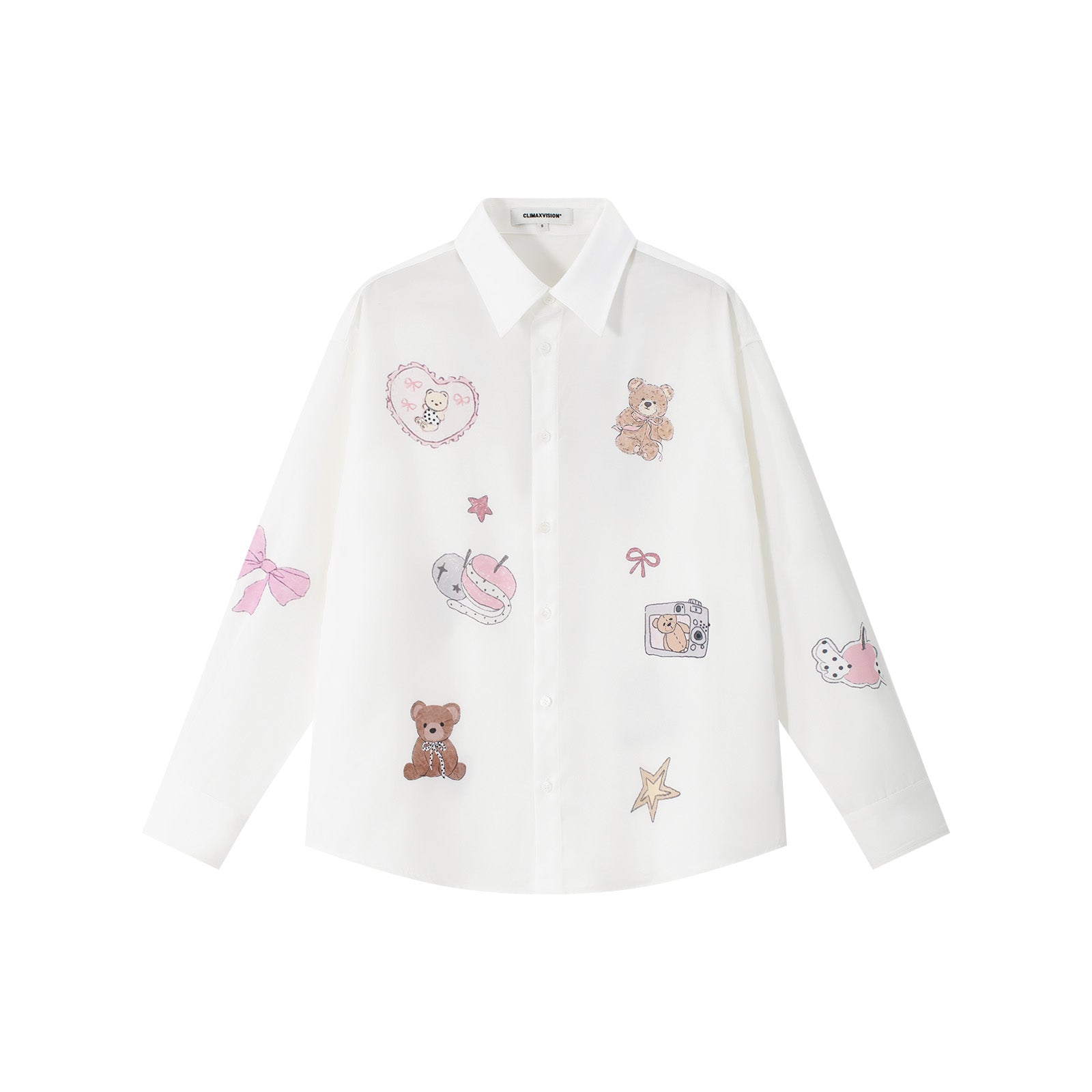 White Acetate Satin Bear Print Shirt