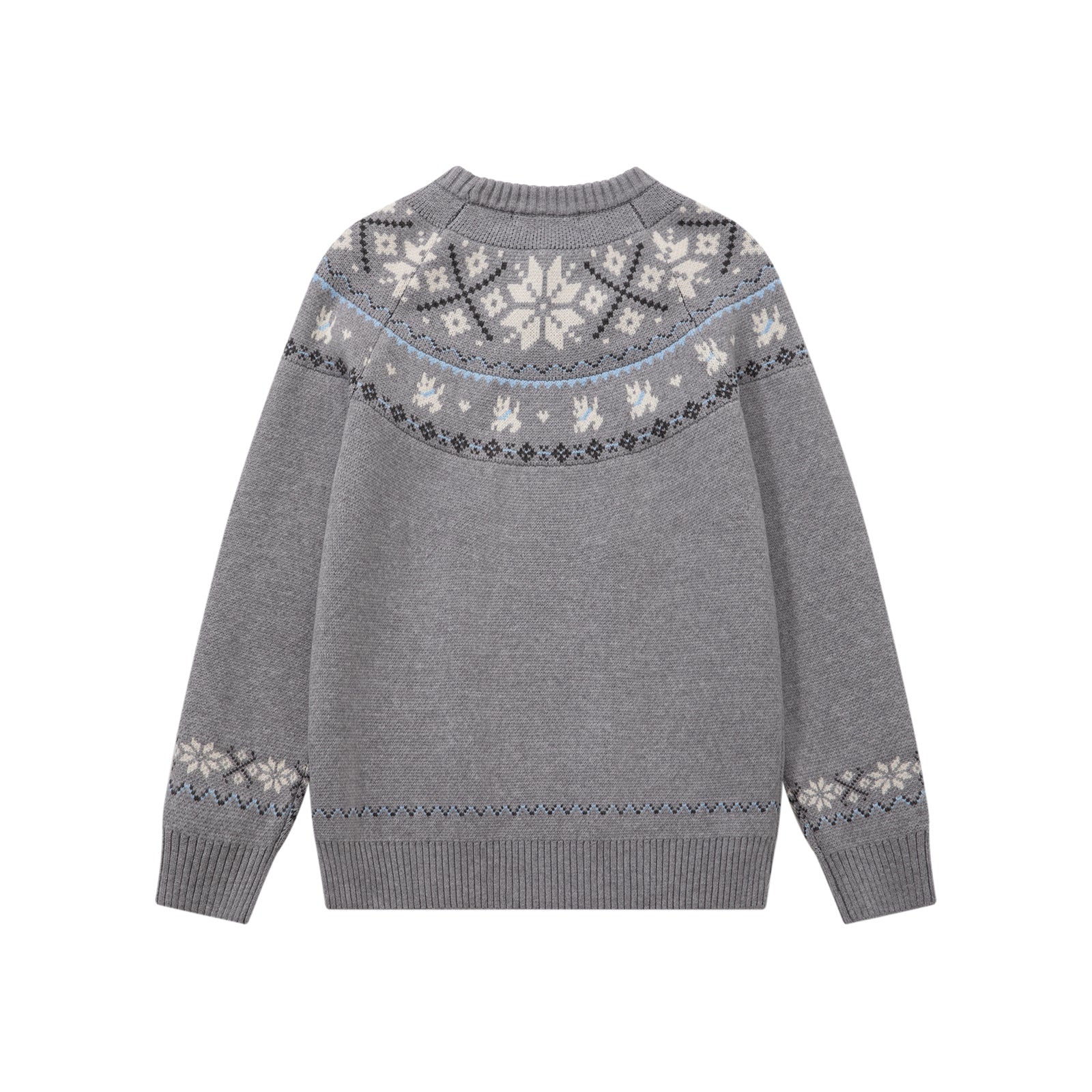 Grey Fair Isle Jacquard Crew Neck Sweater