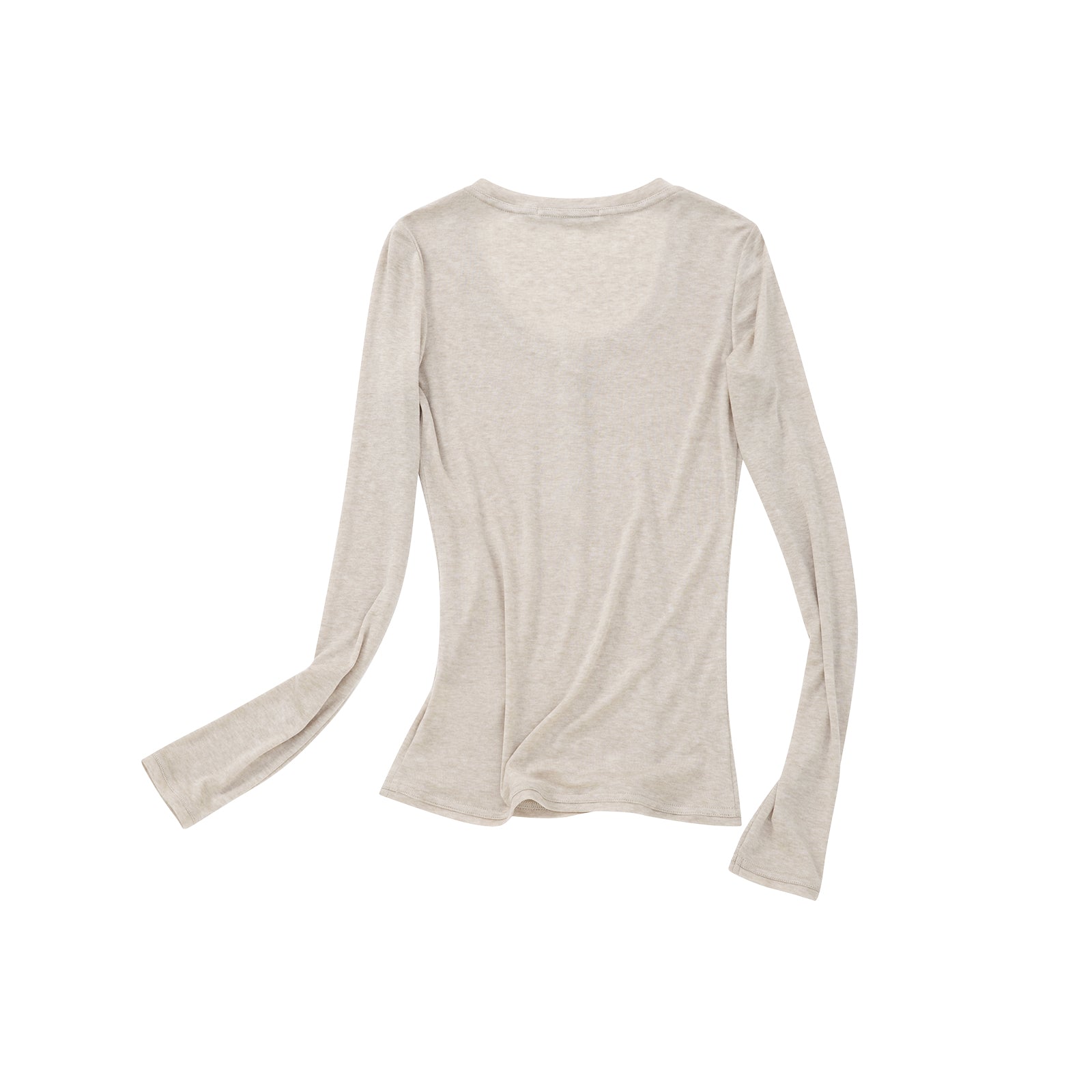 Oatmeal-colored Tencel Wool Henley Collar Long-Sleeve T-Shirt
