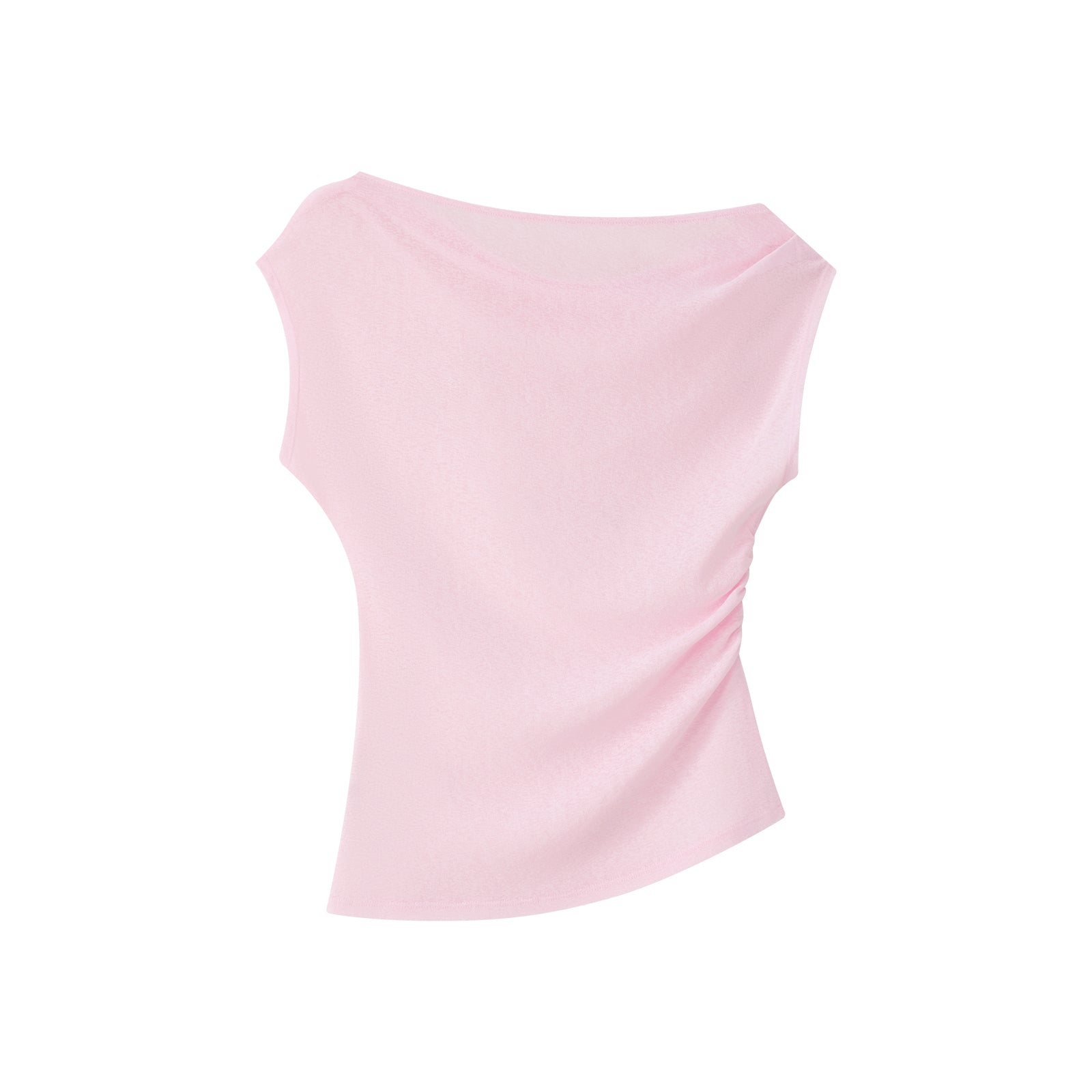 Pink Asymmetrical Duffle Collar Off-Shoulder Short-Sleeve T-Shirt
