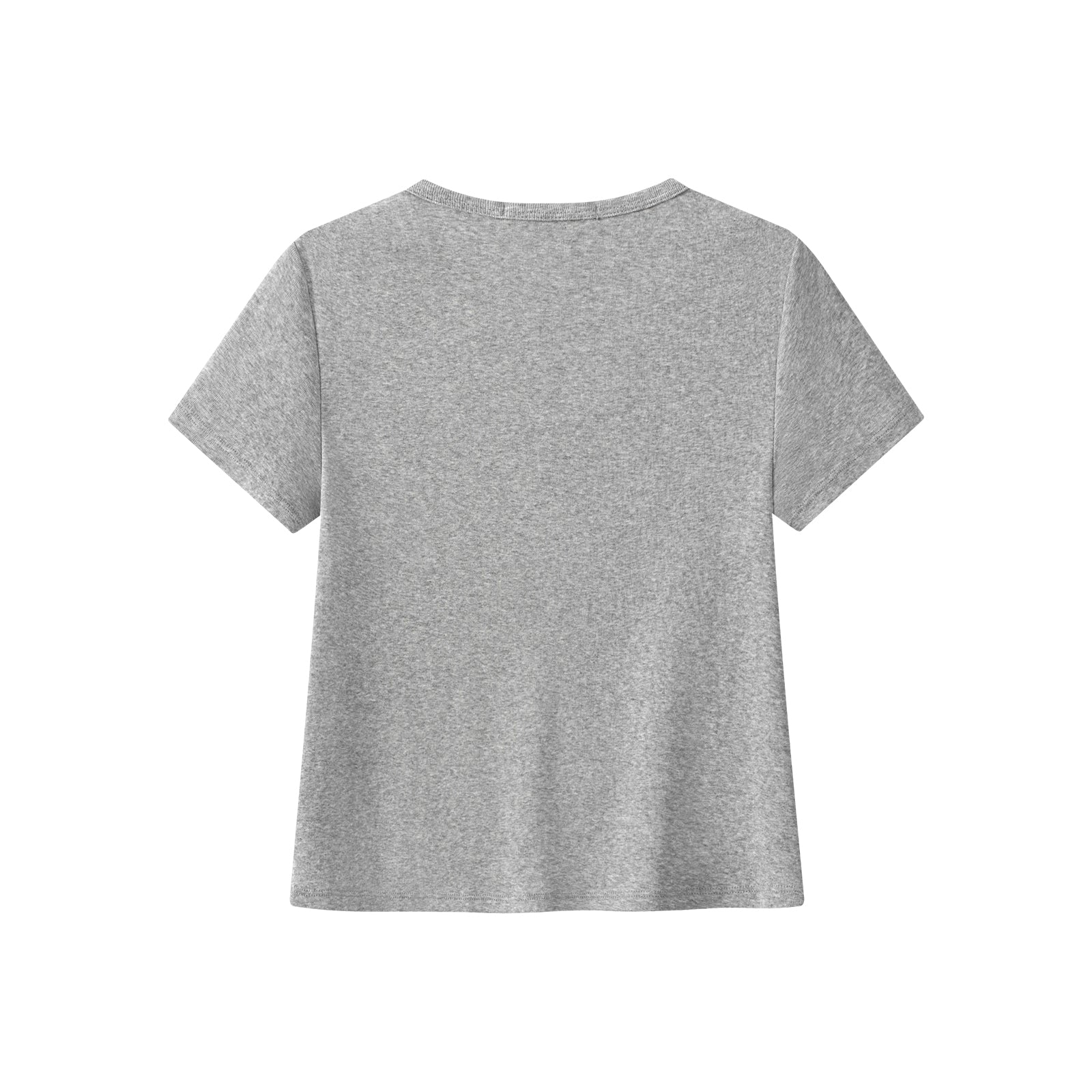 Grey Linen-Cotton Blend V-Neck Short-Sleeve T-Shirt