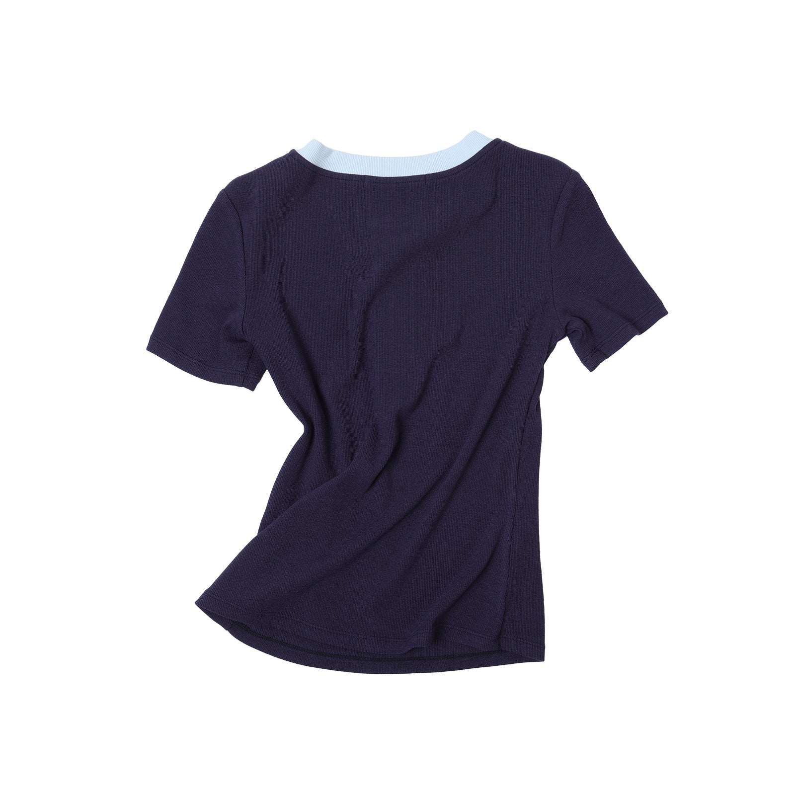 Navy Blue Cross Contrast Henley Collar Slim Fit Short Sleeve