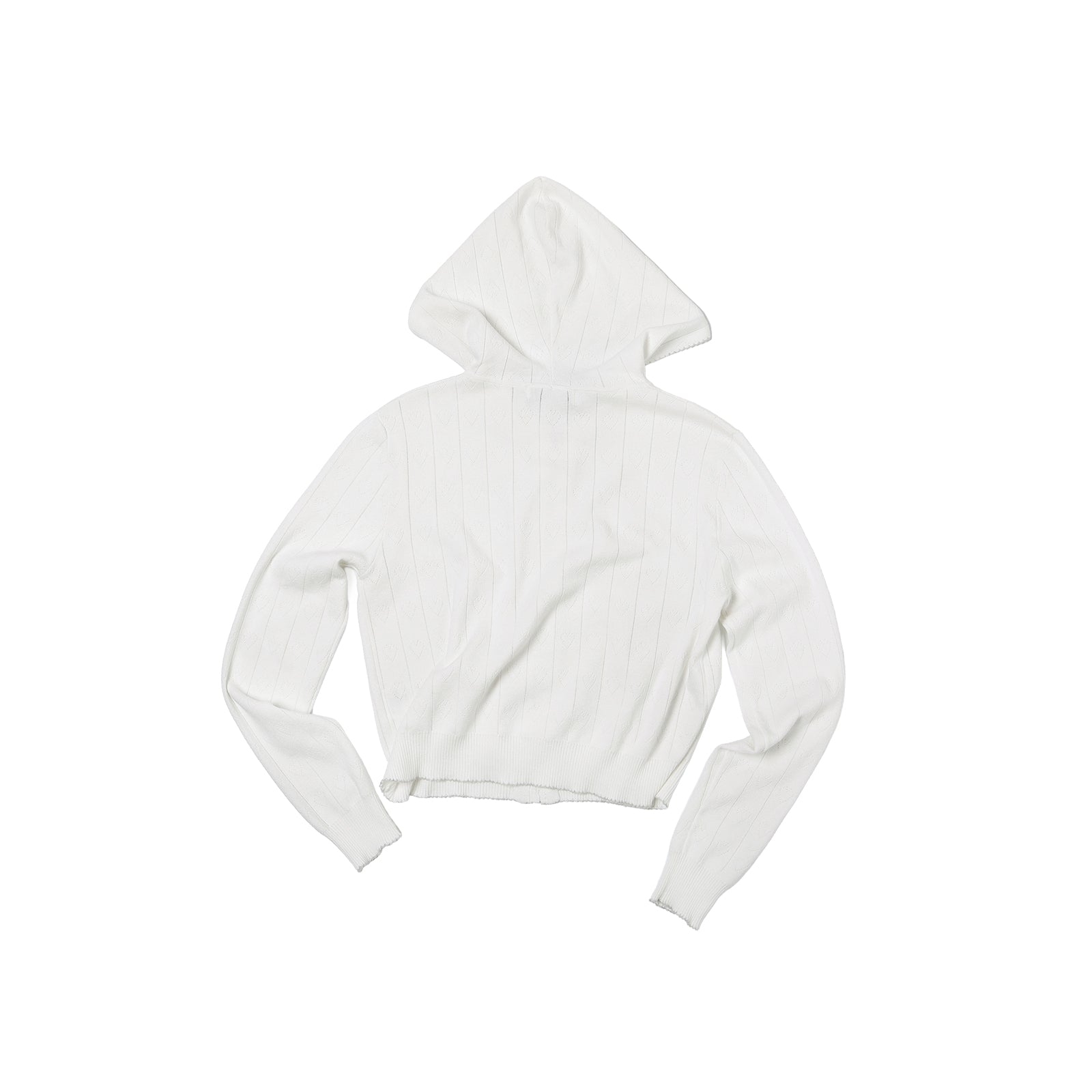 White Heart-Shaped Hooded Knit Cardigan