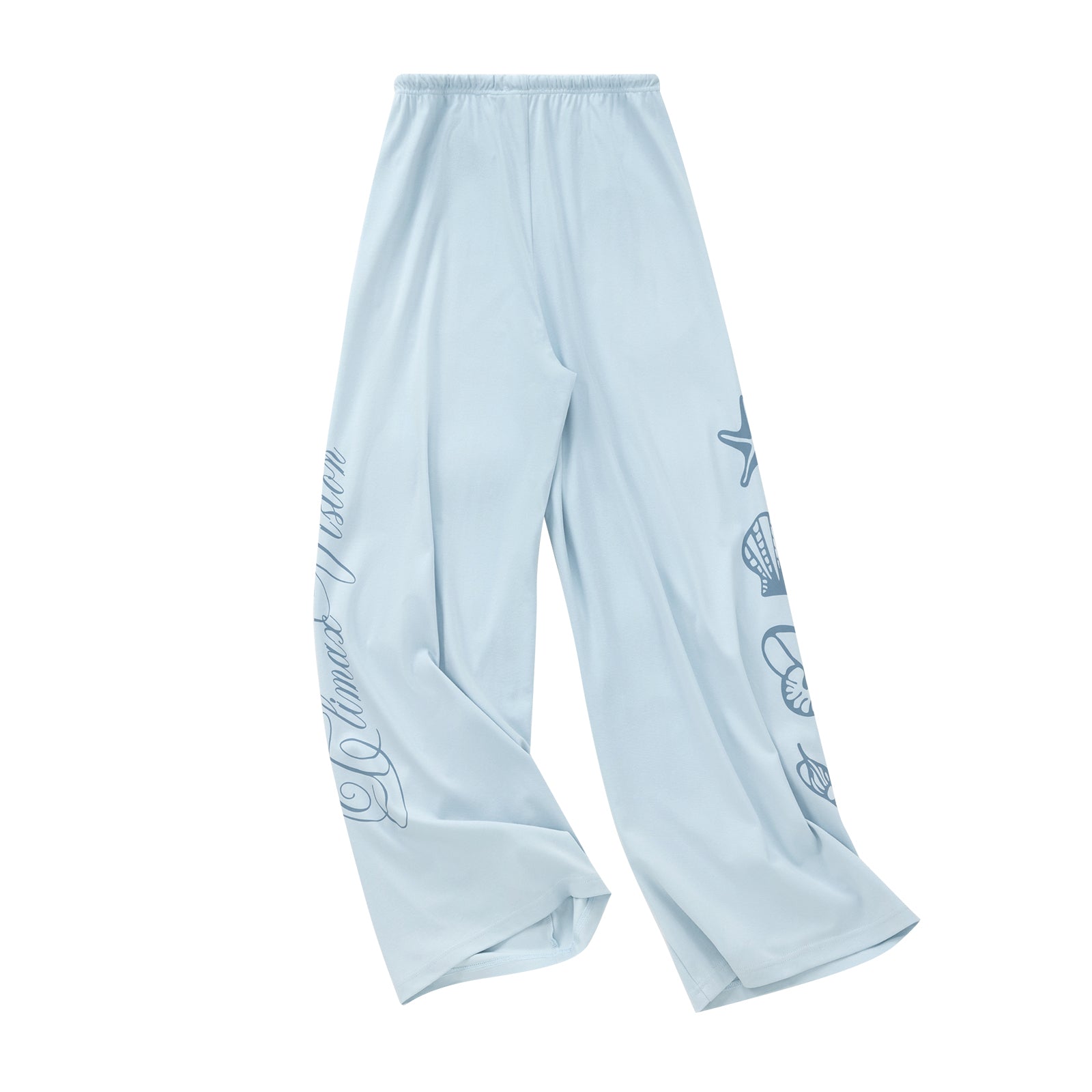 Blue Resort Style Shell Ocean Tencel Cotton Trousers