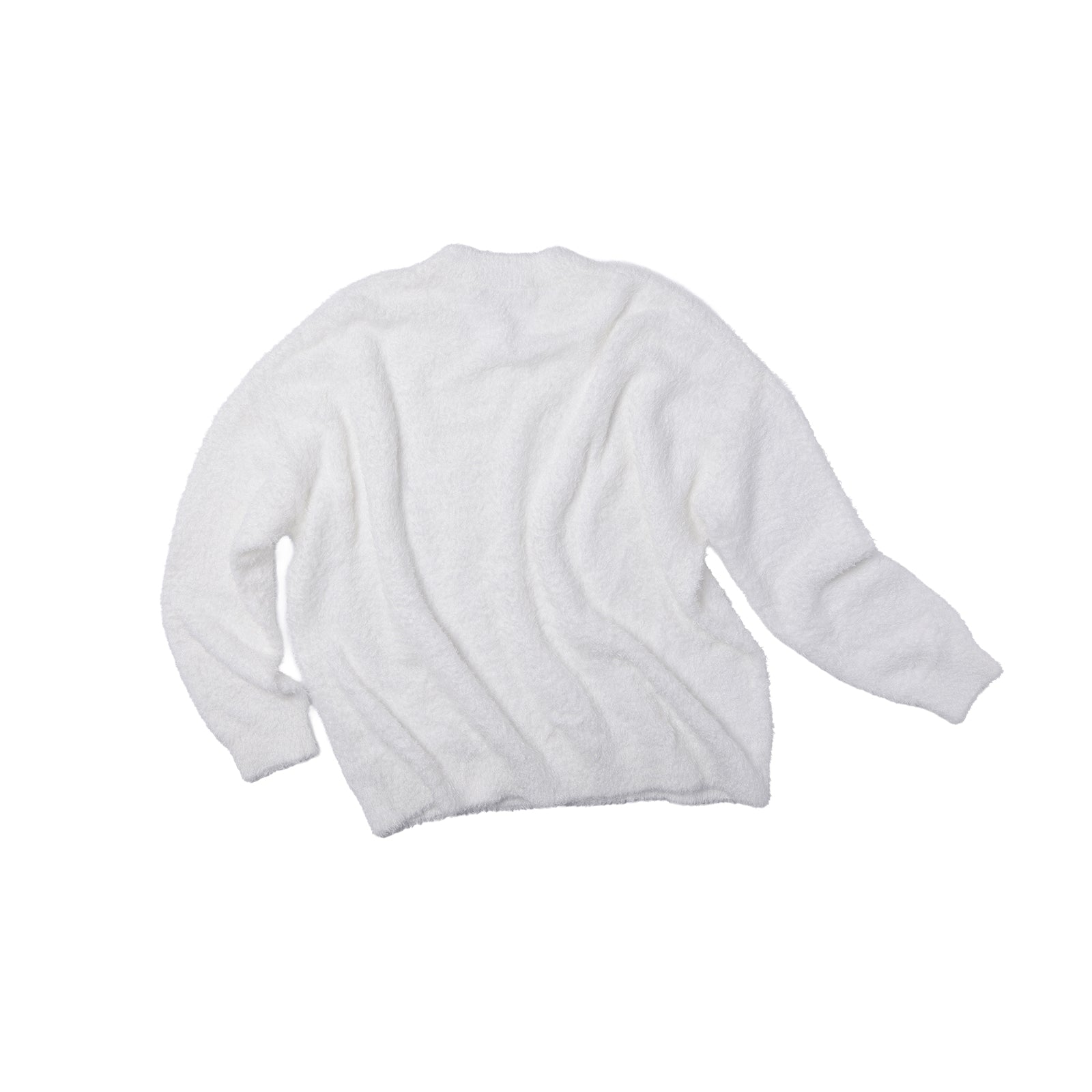 White Lazy Style Cloud Fluffy Plush V-Neck Knit Sweater