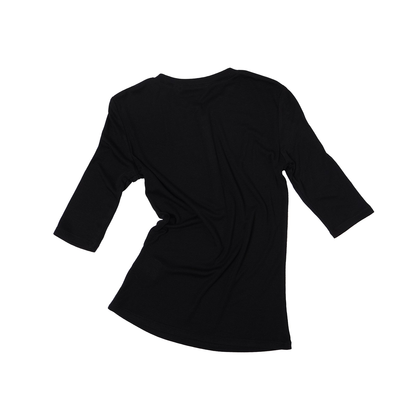 Black Lyocell Wool Blend Henley Mid-Sleeve T-Shirt