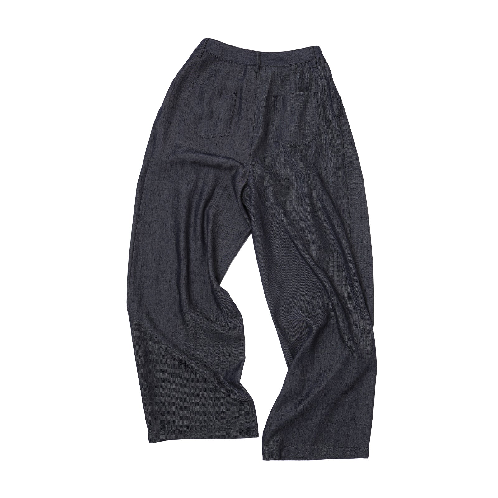 Denim Blue Lyocell Pleated Wide-Leg Pants