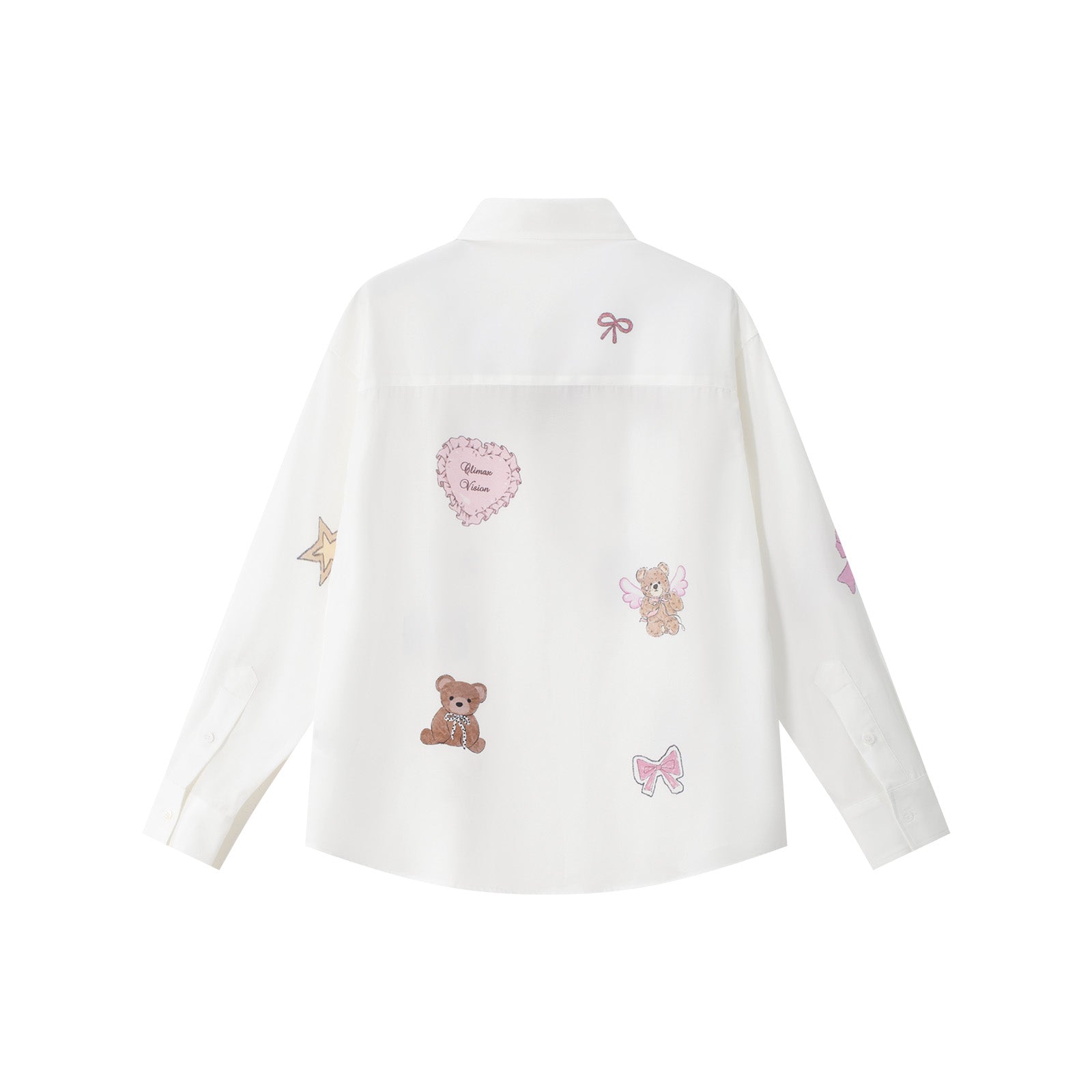 White Acetate Satin Bear Print Shirt