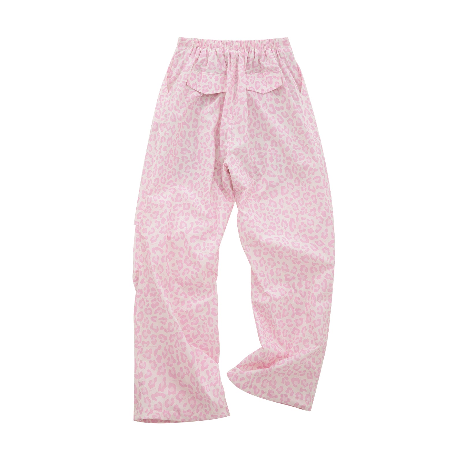Pink Leopard Print Drawstring Pleated Straight-leg Paratrooper Pants