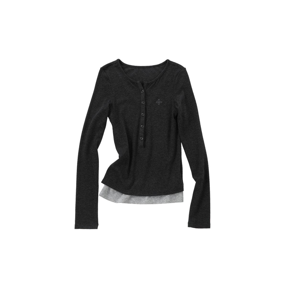 Dark Grey Cross Henley Faux Two-Piece Long-Sleeve T-Shirt
