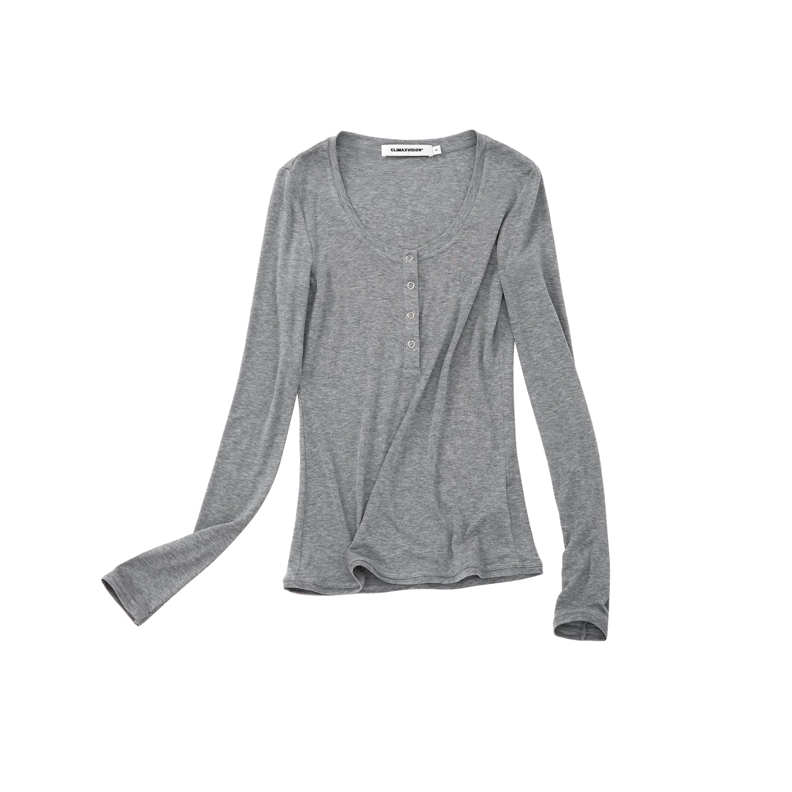 Grey Tencel Wool Henley Collar Long-Sleeve T-Shirt