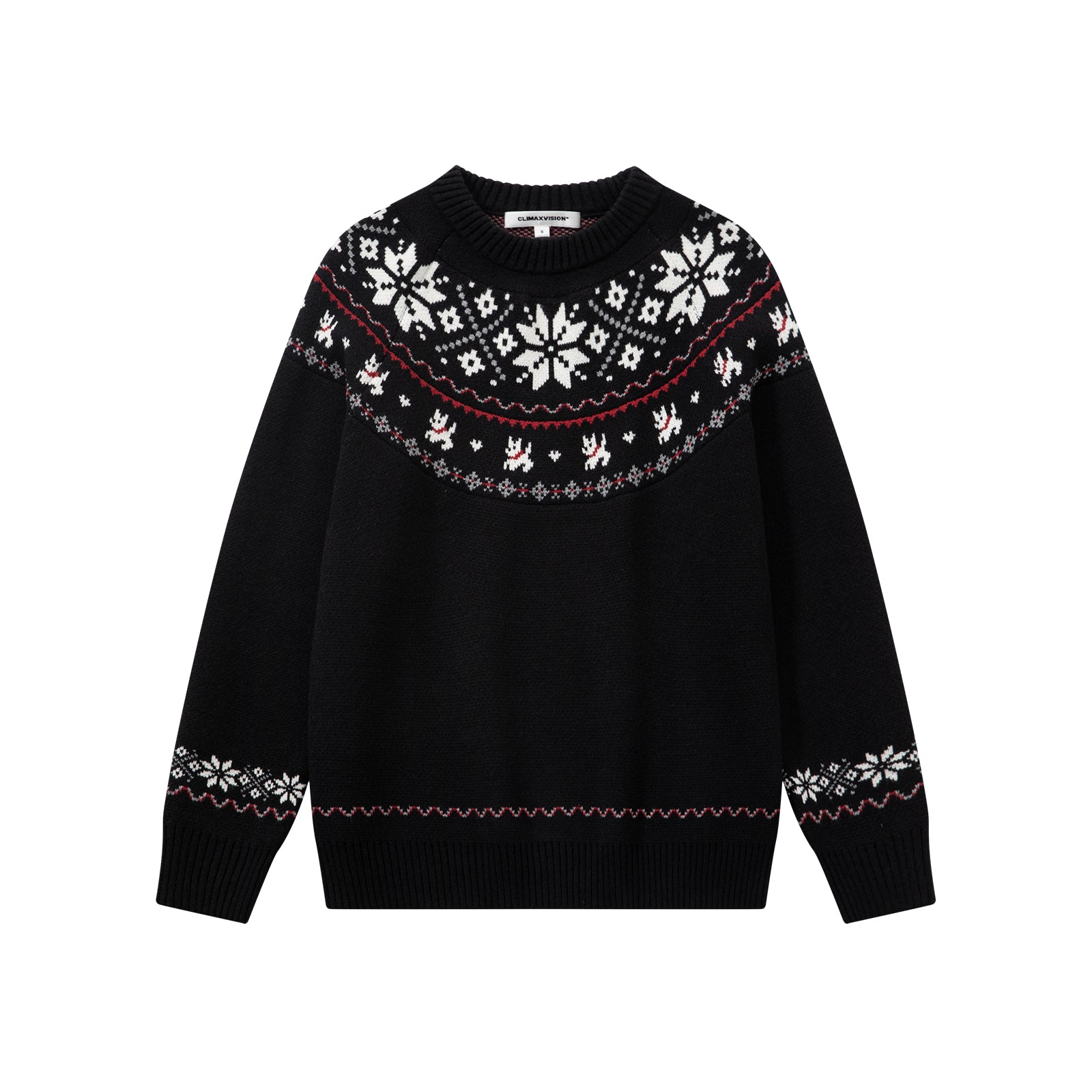 Black Fair Isle Jacquard Crew Neck Sweater