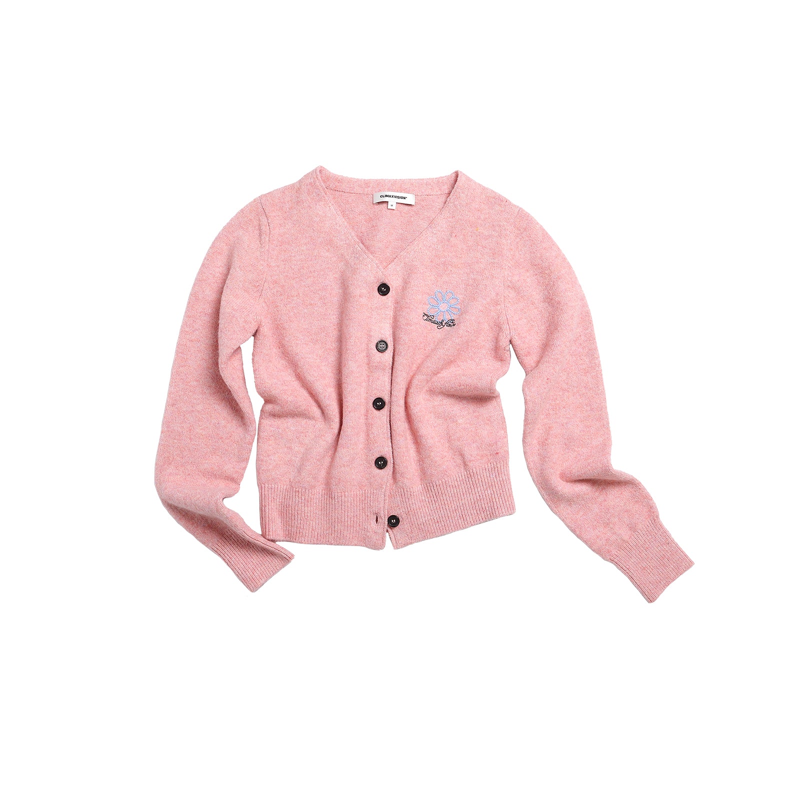 Daisy Embroidered V-Neck Knitted Cardigan In Pink