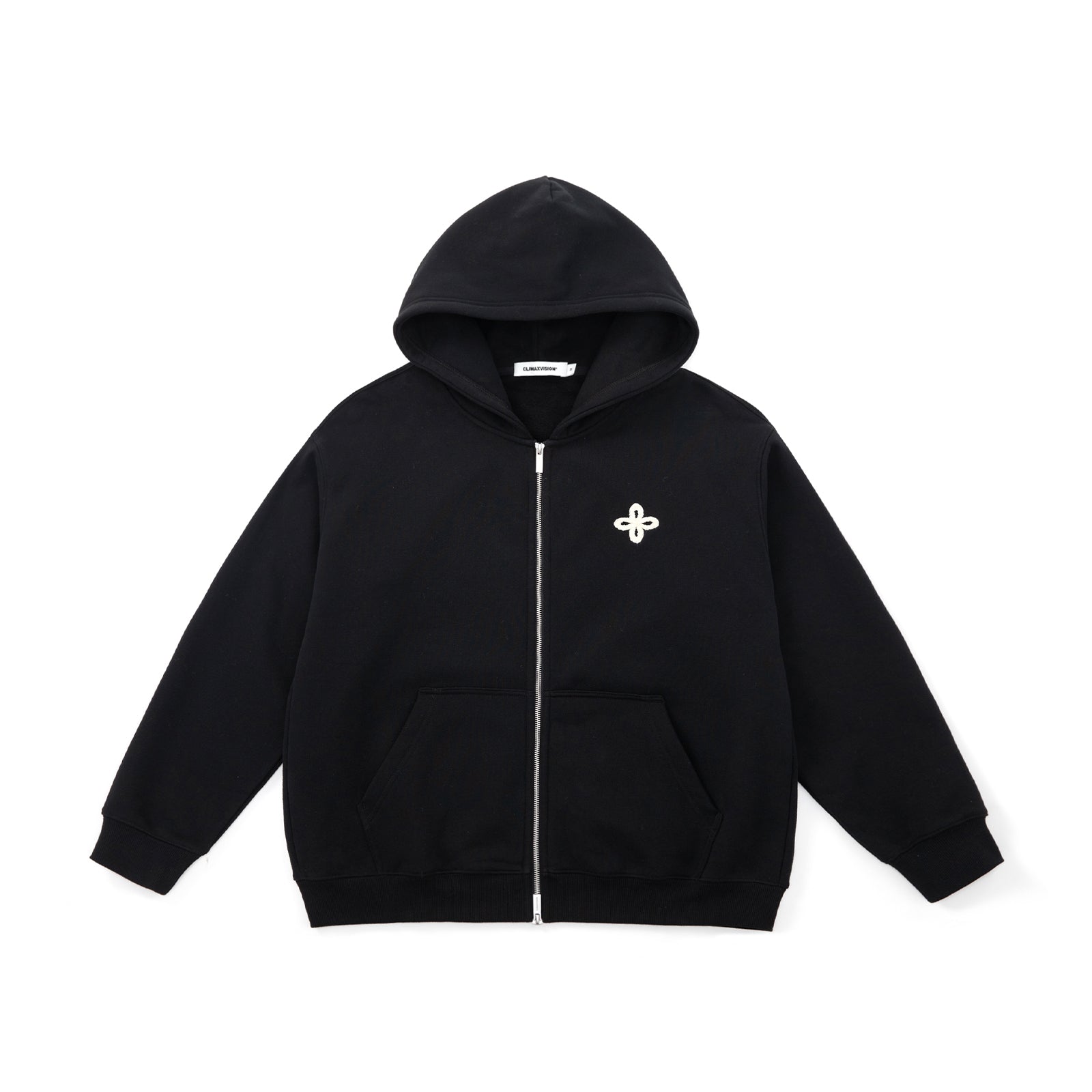 Black Cross-Patterned Fur Zip-Up Cardigan Hoodie