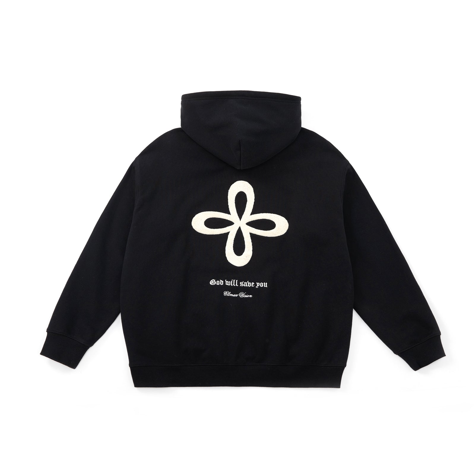 Black Cross-Patterned Fur Zip-Up Cardigan Hoodie