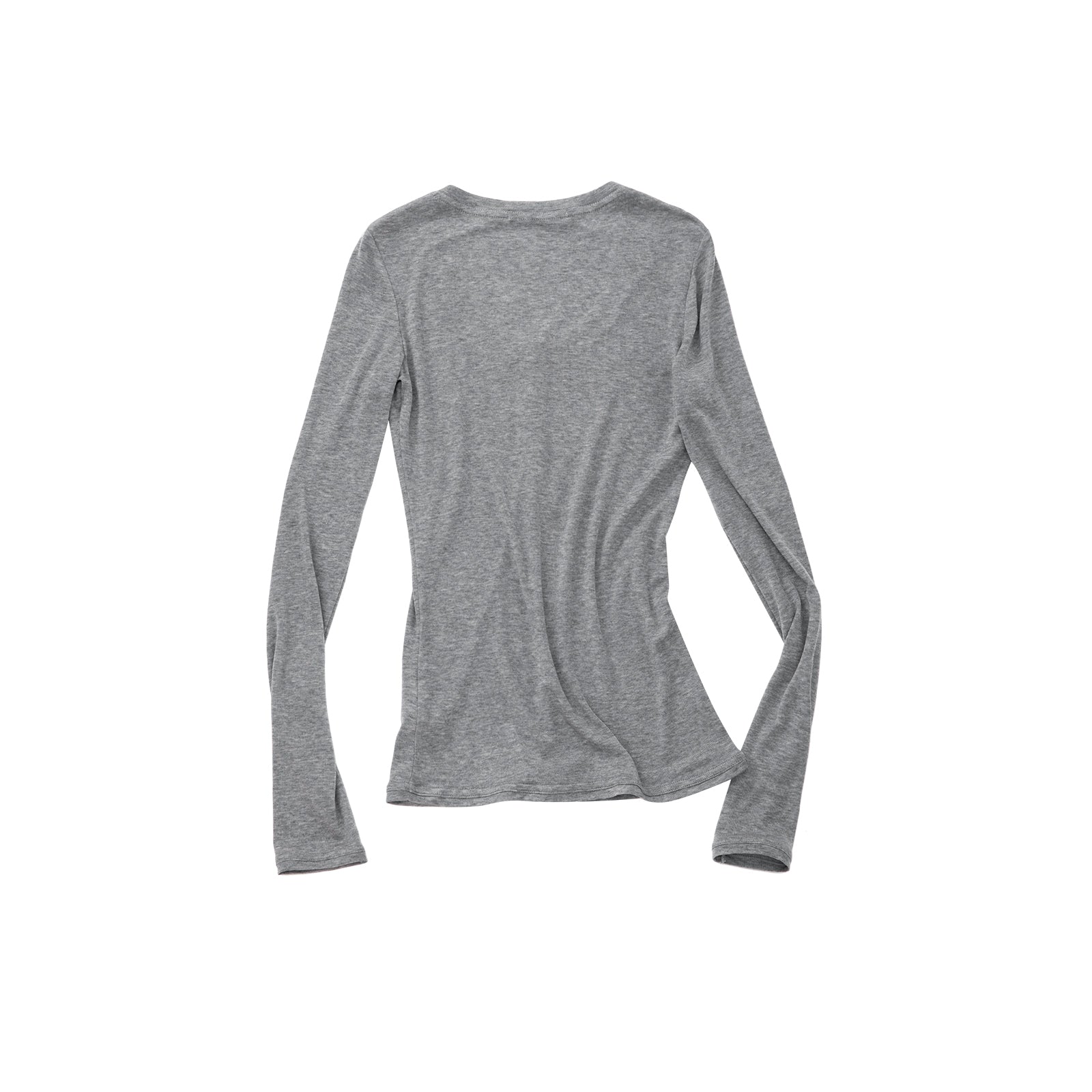 Grey Tencel Wool Henley Collar Long-Sleeve T-Shirt