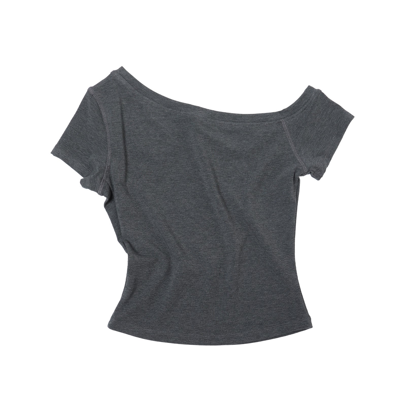 Grey Cross Towel Embroidery Off-Shoulder Short Sleeve