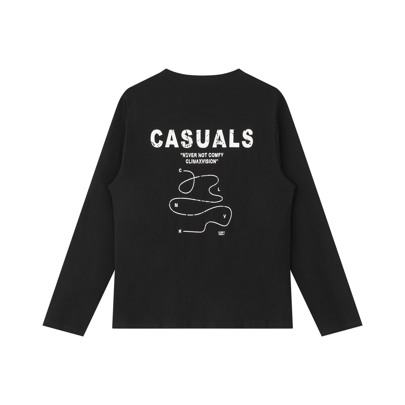 Black Textured Print Long-Sleeve T-Shirt