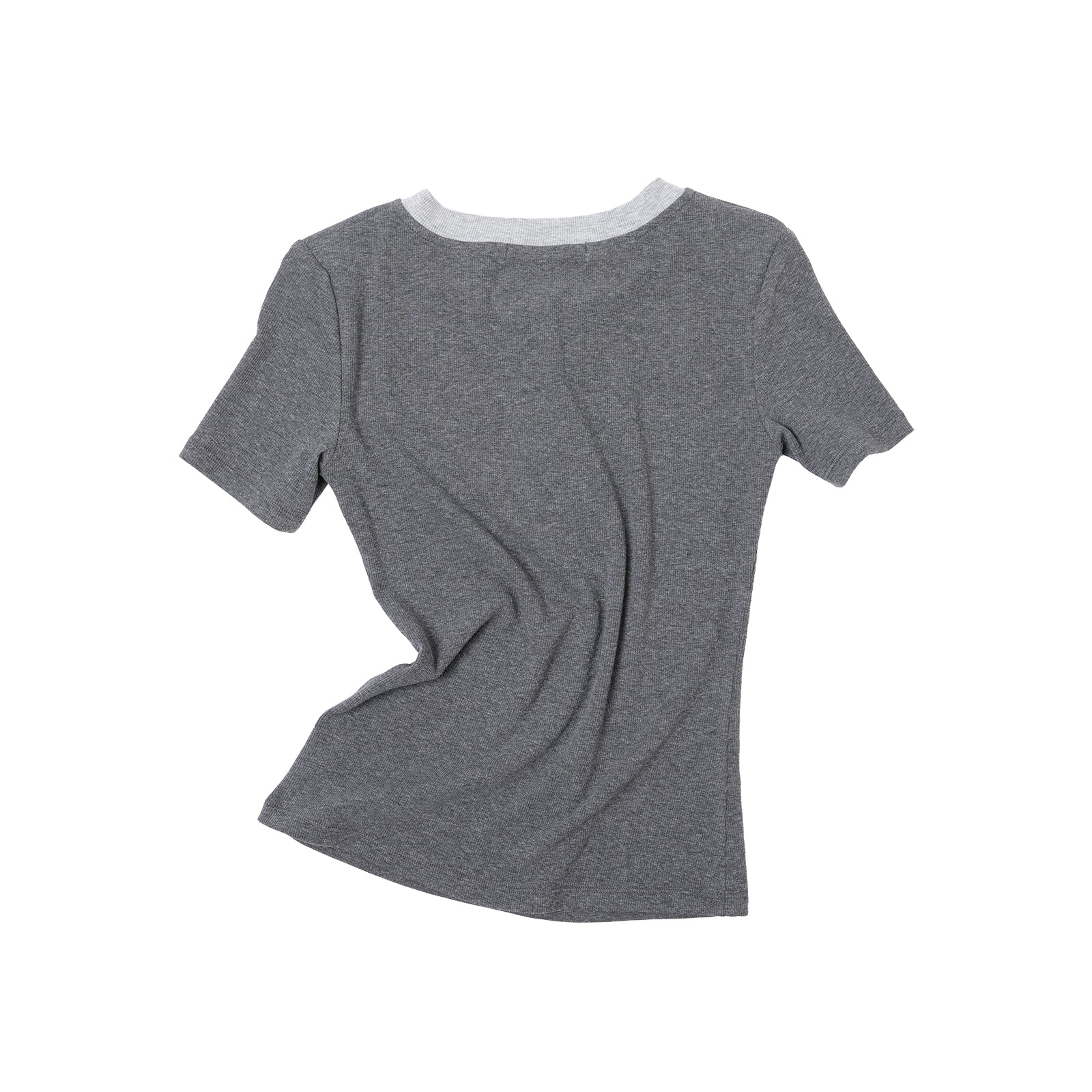 Grey Cross Contrast Henley Collar Slim Fit Short Sleeve