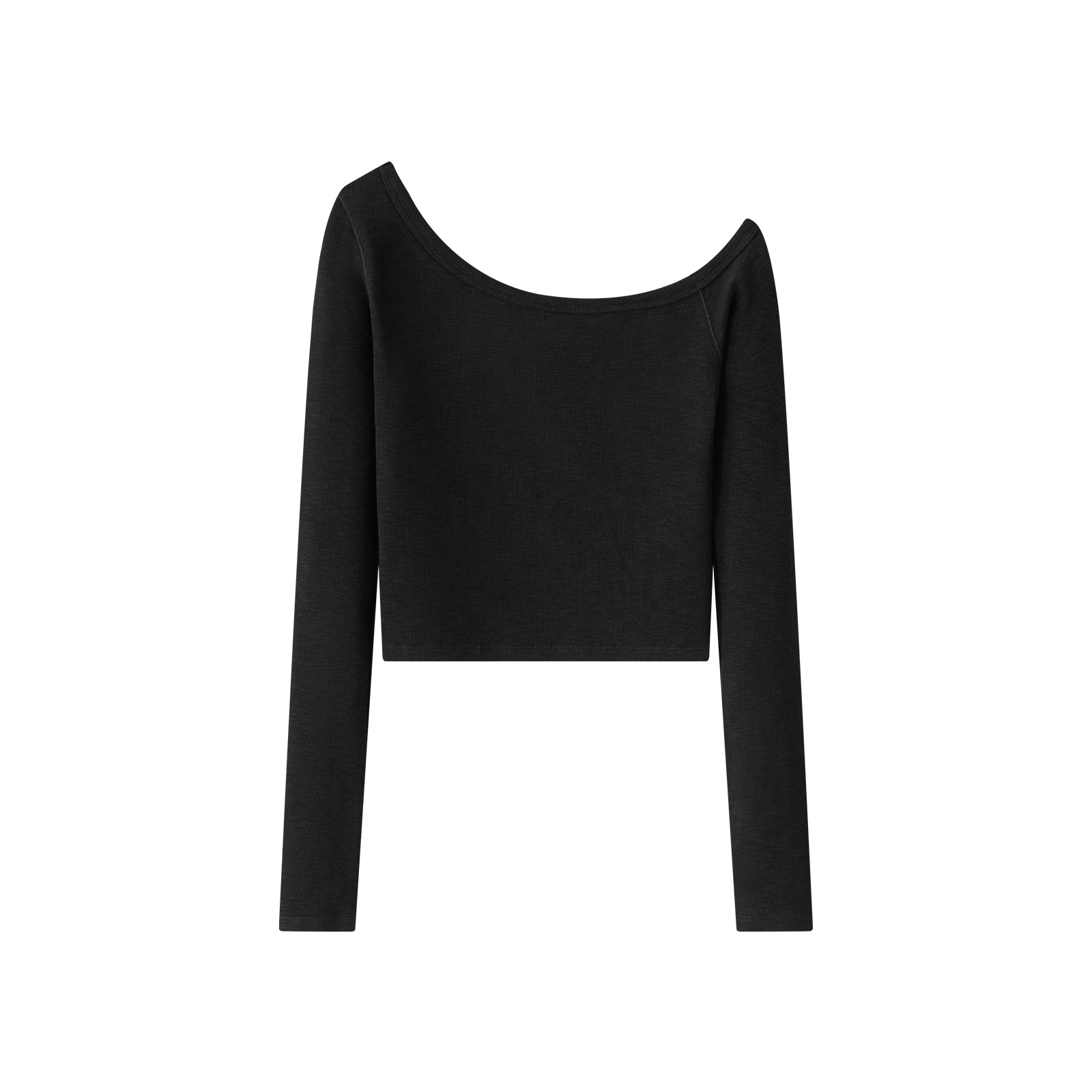 Black Cross Flower Asymmetrical Off-Shoulder Long Sleeve