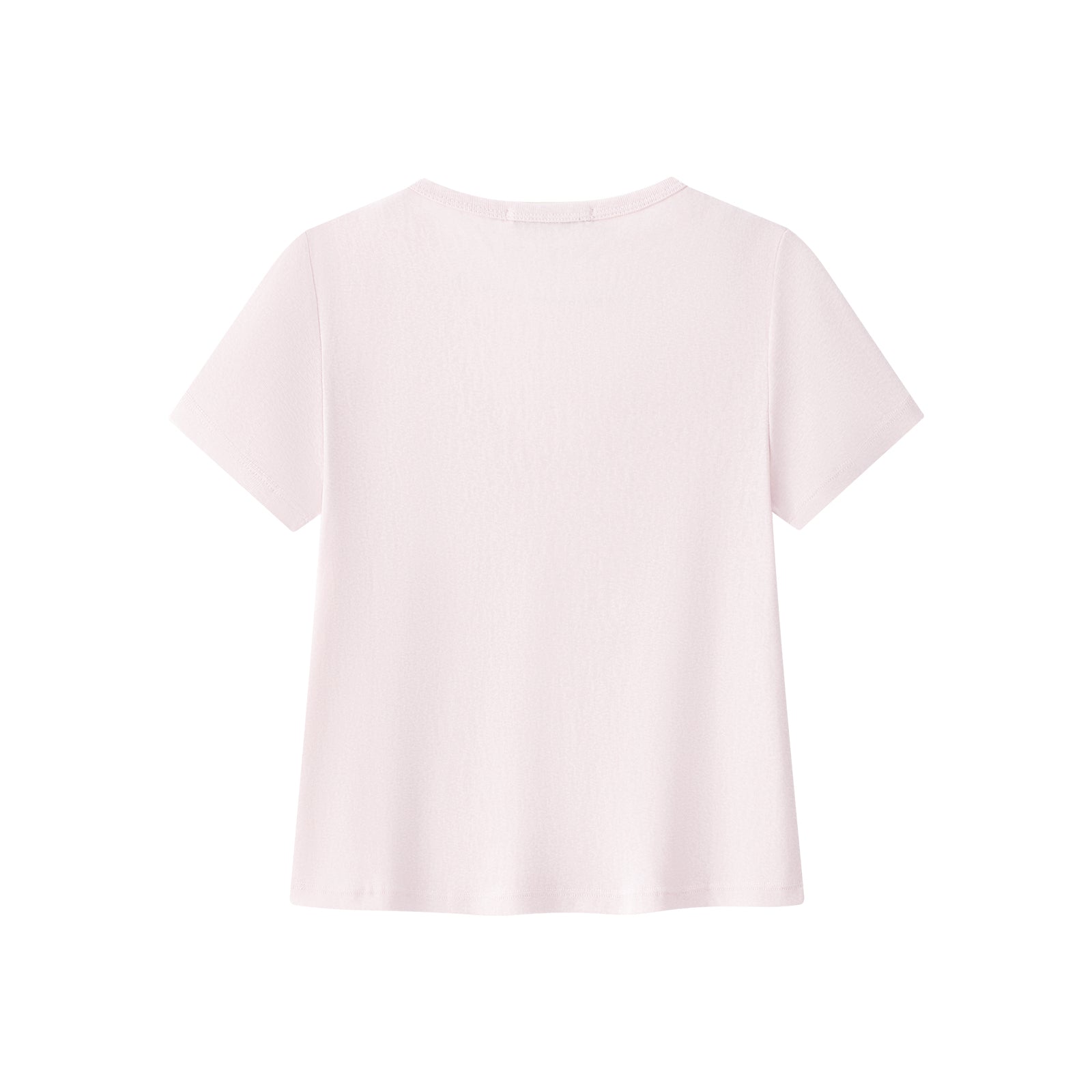 Pink Linen-Cotton Blend V-Neck Short-Sleeve T-Shirt