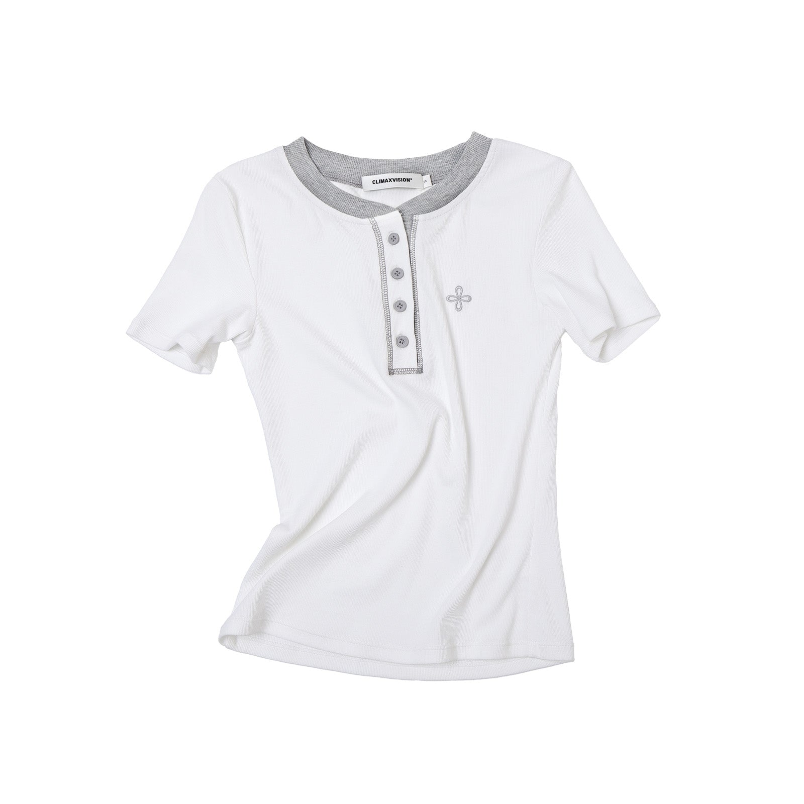 White Cross Contrast Henley Collar Slim Fit Short Sleeve