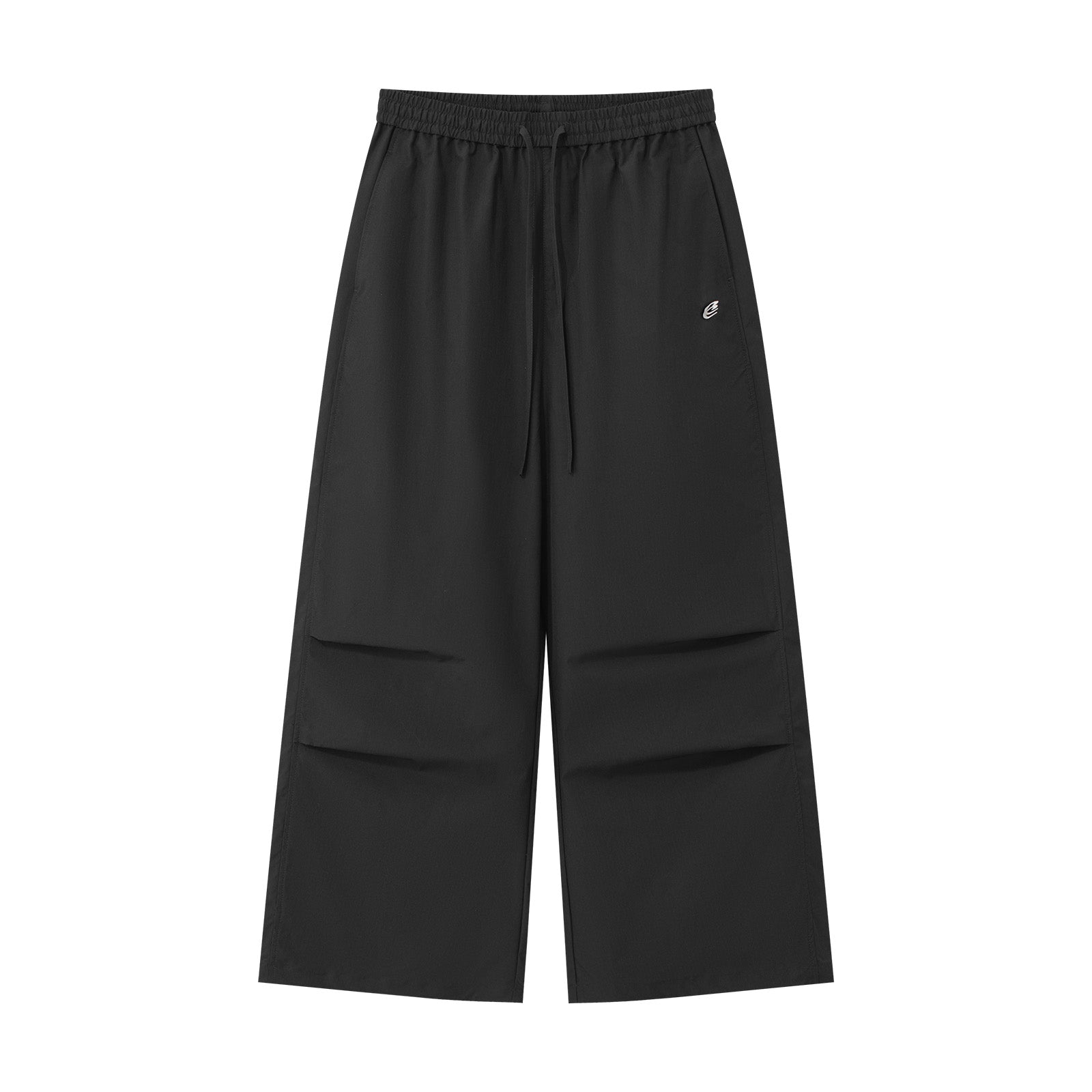 Black Lightweight Drawstring Wide-Leg Paratrousers