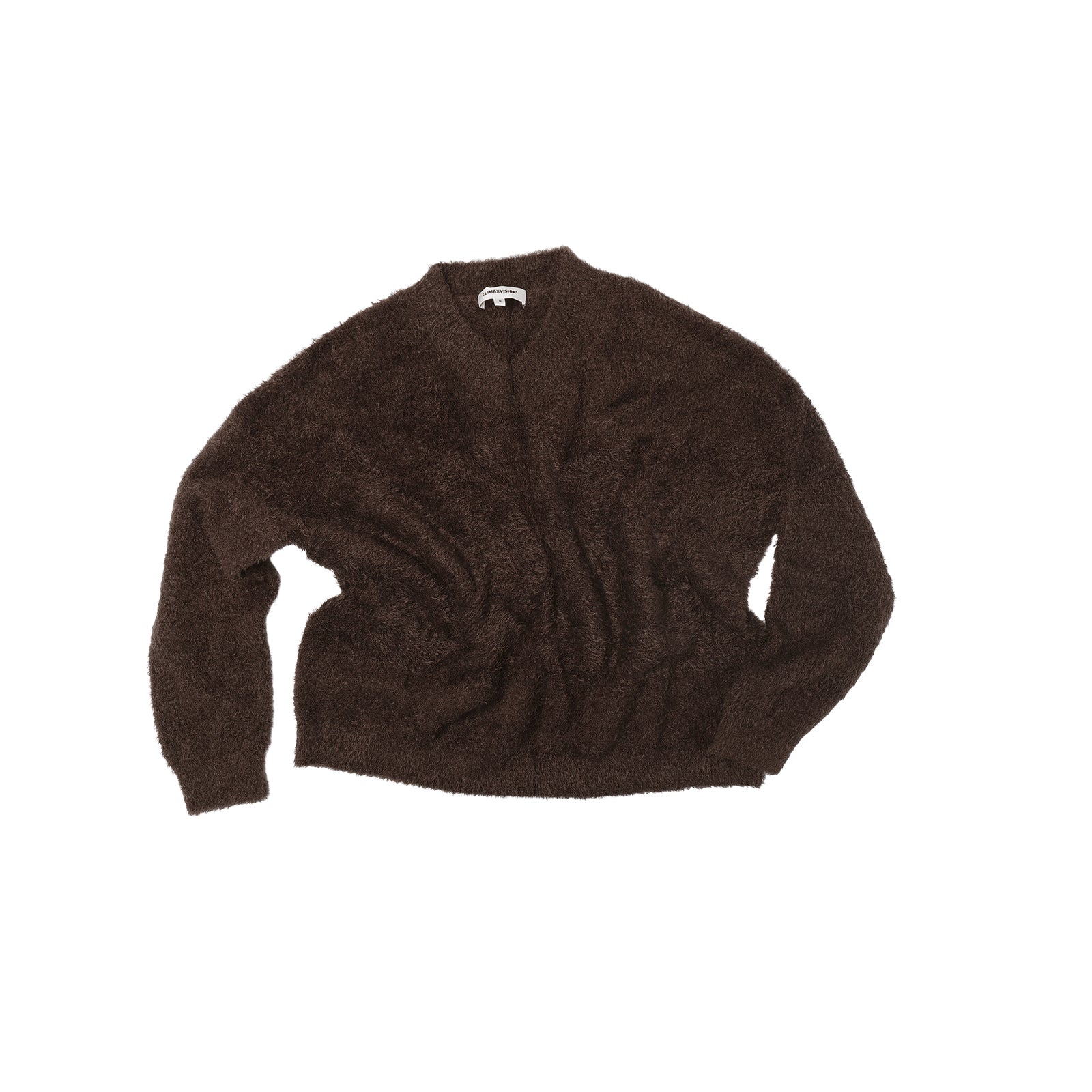 Brown Lazy Style Cloud Fluffy Plush V-Neck Knit Sweater
