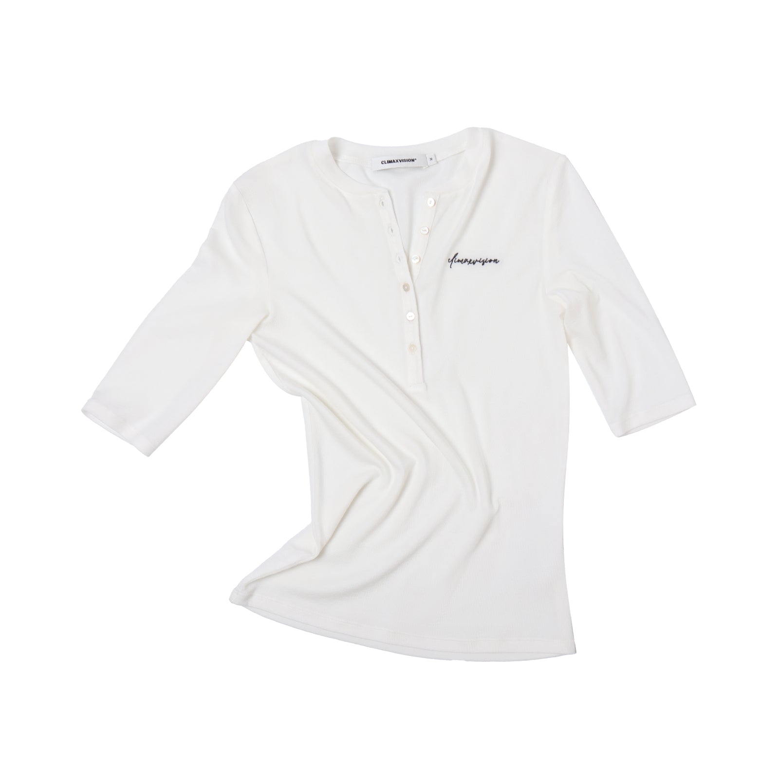 White Lyocell Wool Blend Henley Mid-Sleeve T-Shirt