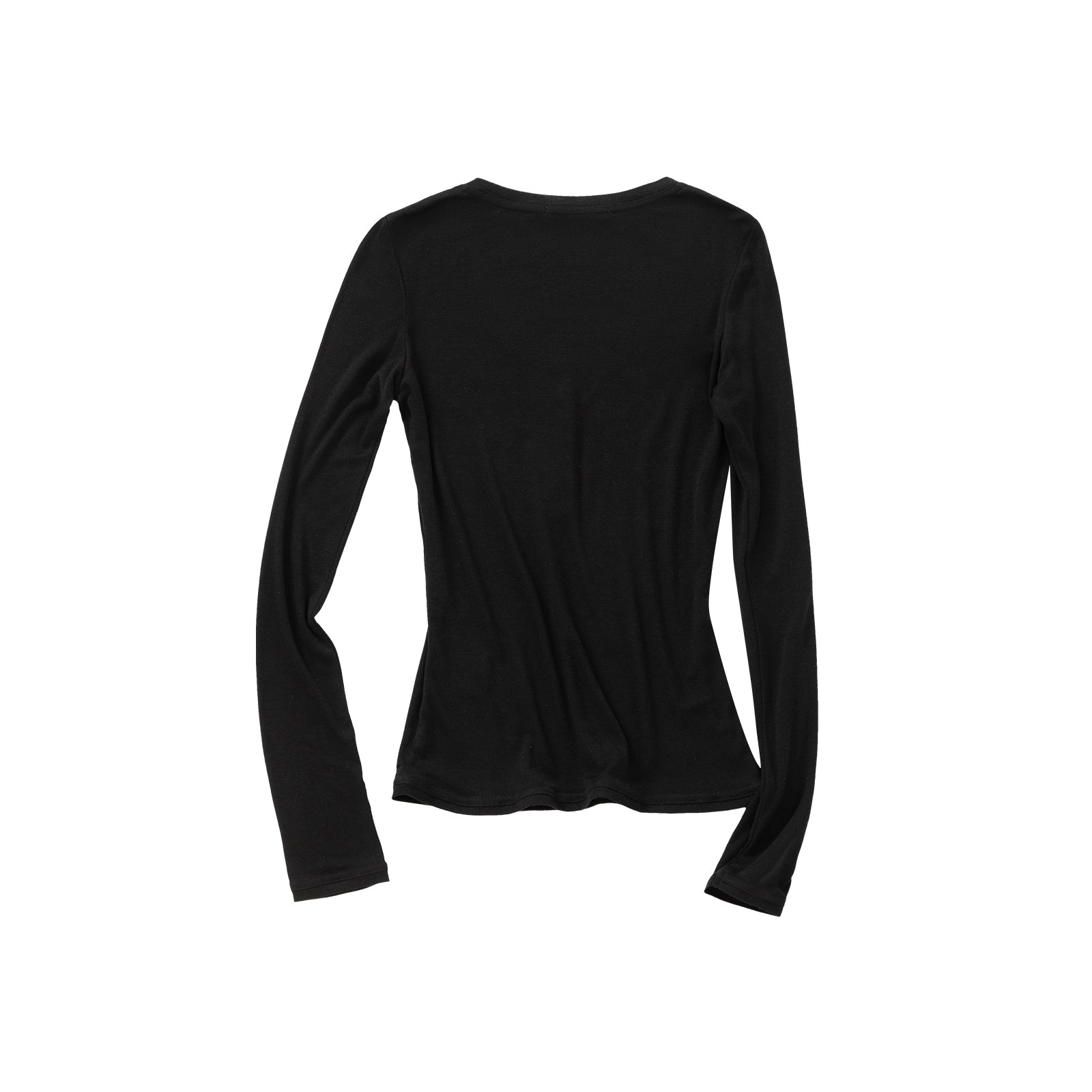 Black Tencel Wool Henley Collar Long-Sleeve T-Shirt